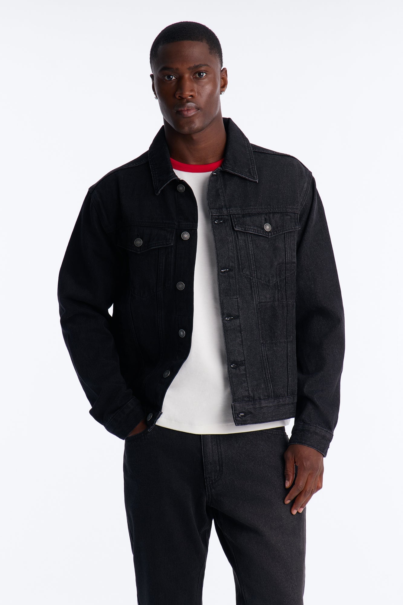 Shadow Shaded Denim Trucker Jacket - Black Wash image 5