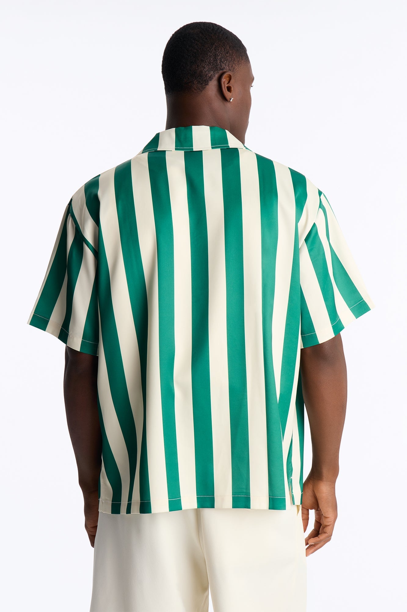 Relaxed Palm Resort Striped Cuban Collar Satin Button Up Shirt - Green/combo image 7