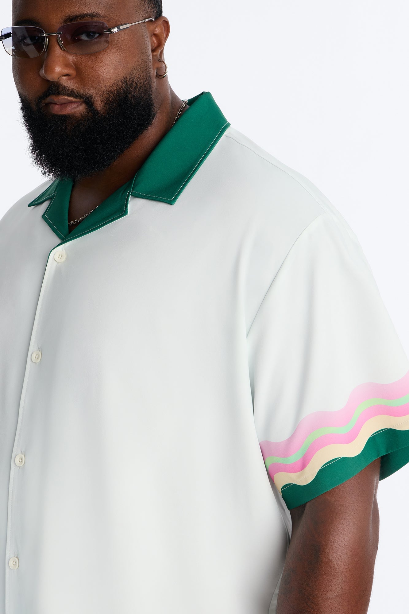 Relaxed Maison Riviera Border Print Cuban Collar Button Up Shirt - Green/combo image 3