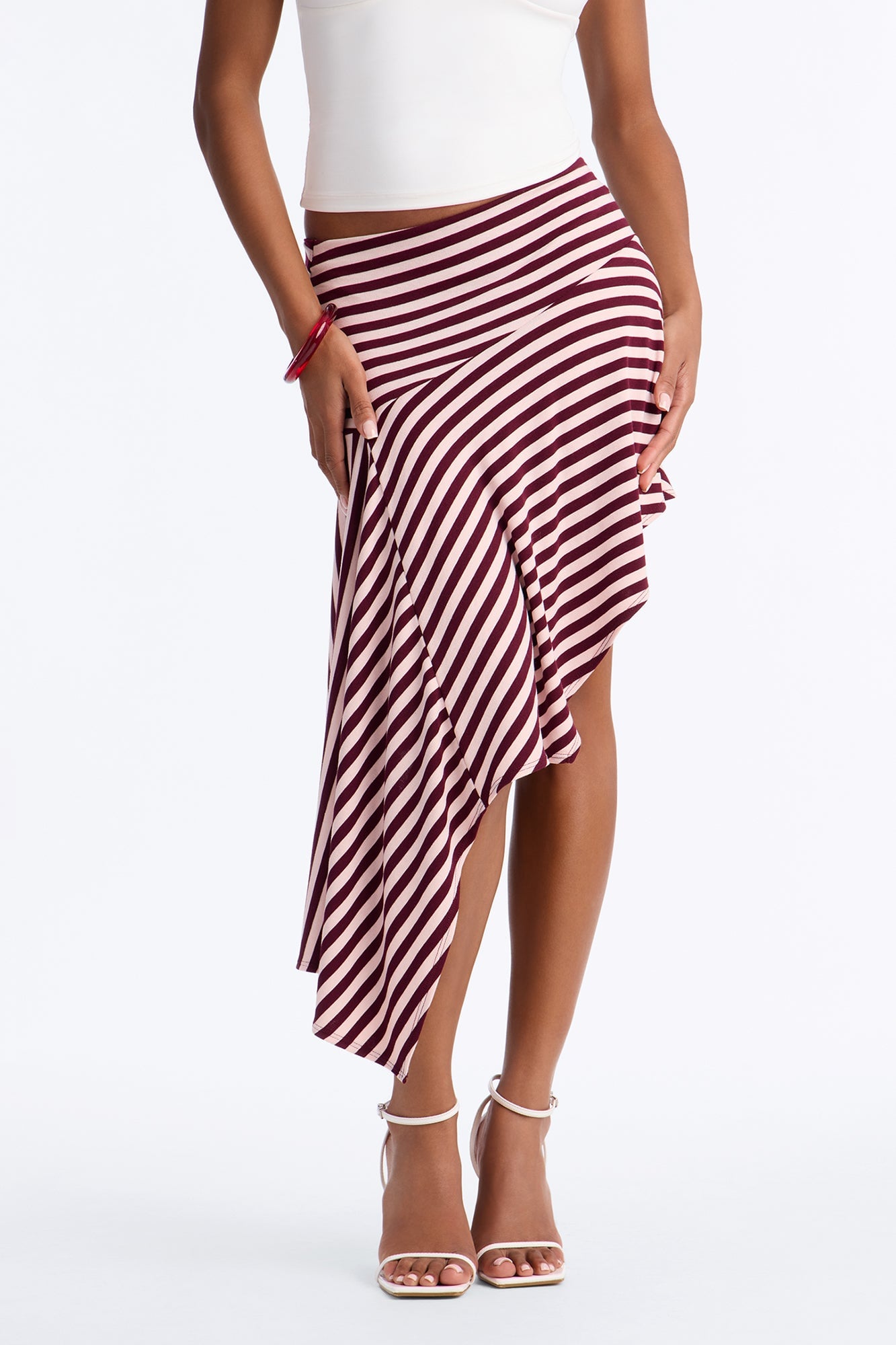Mischa Striped Asymmetrical Midi Skirt - Burgundy/combo image 6