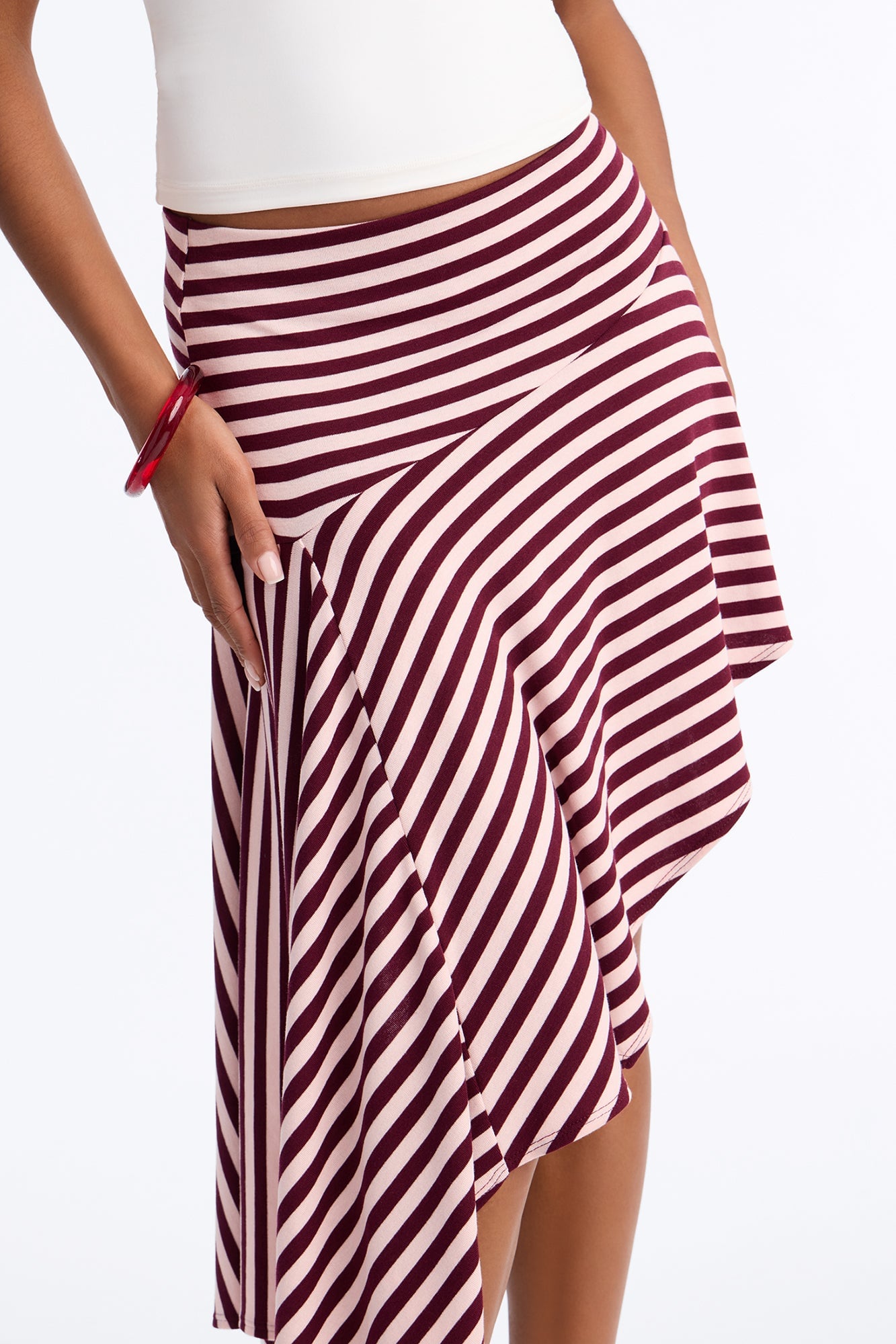 Mischa Striped Asymmetrical Midi Skirt - Burgundy/combo image 7