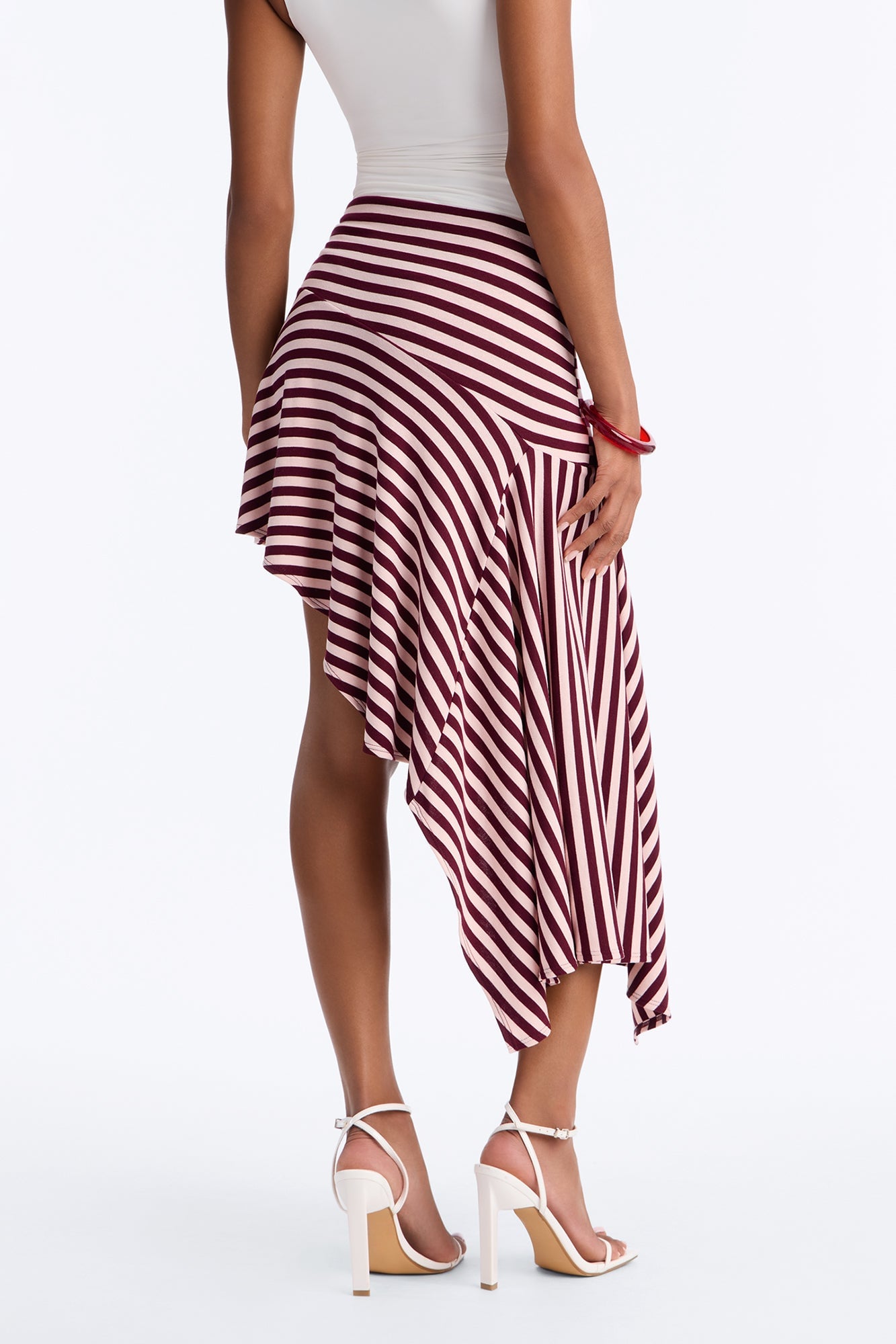 Mischa Striped Asymmetrical Midi Skirt - Burgundy/combo image 8