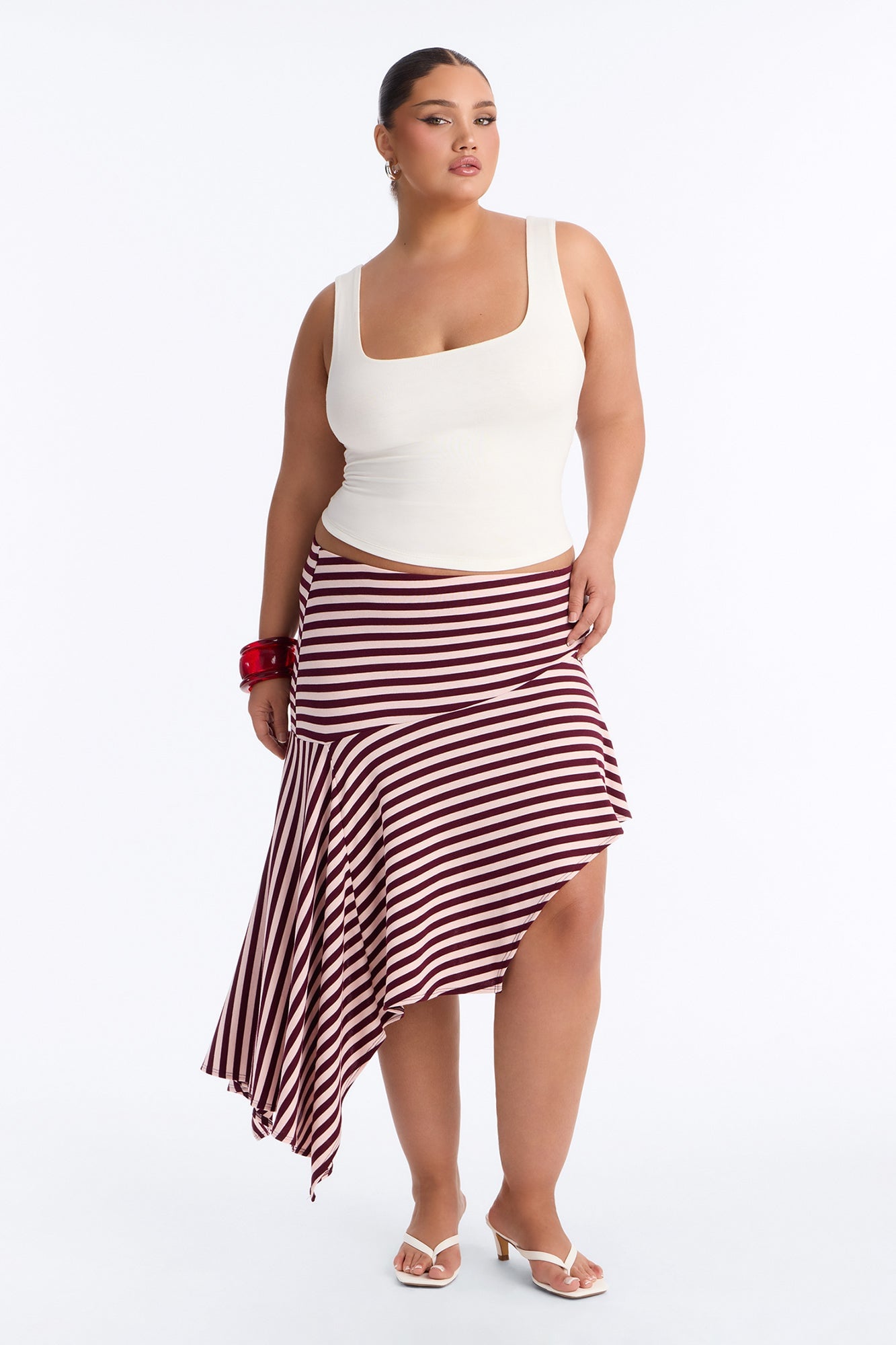 Mischa Striped Asymmetrical Midi Skirt - Burgundy/combo image 1