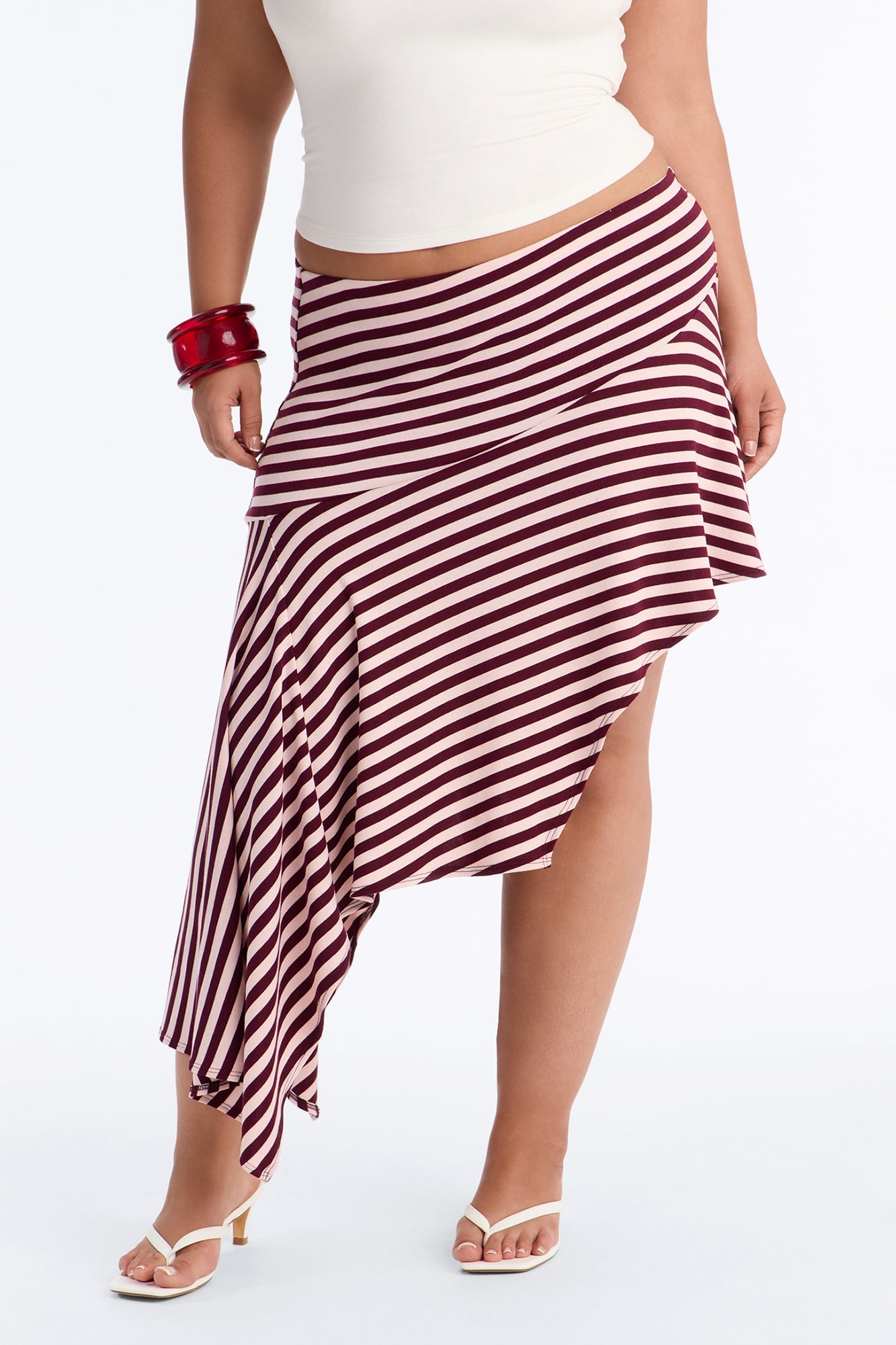 Mischa Striped Asymmetrical Midi Skirt - Burgundy/combo image 2