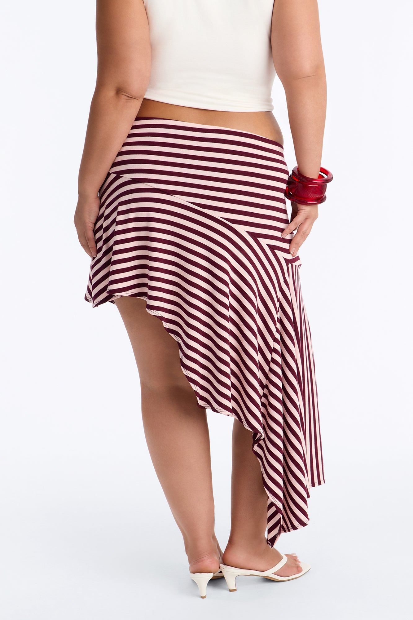 Mischa Striped Asymmetrical Midi Skirt - Burgundy/combo image 4