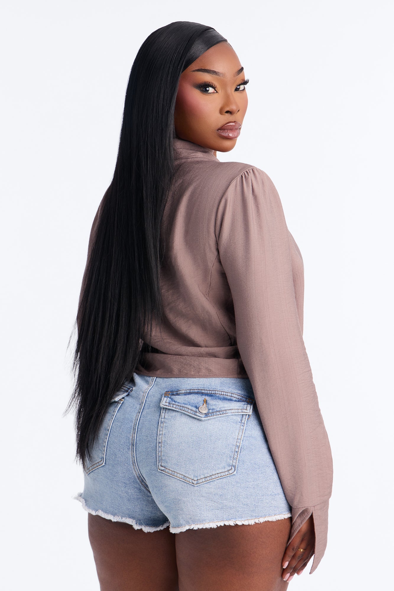 Make It Happen Ruched Linen Top - Brown image 3