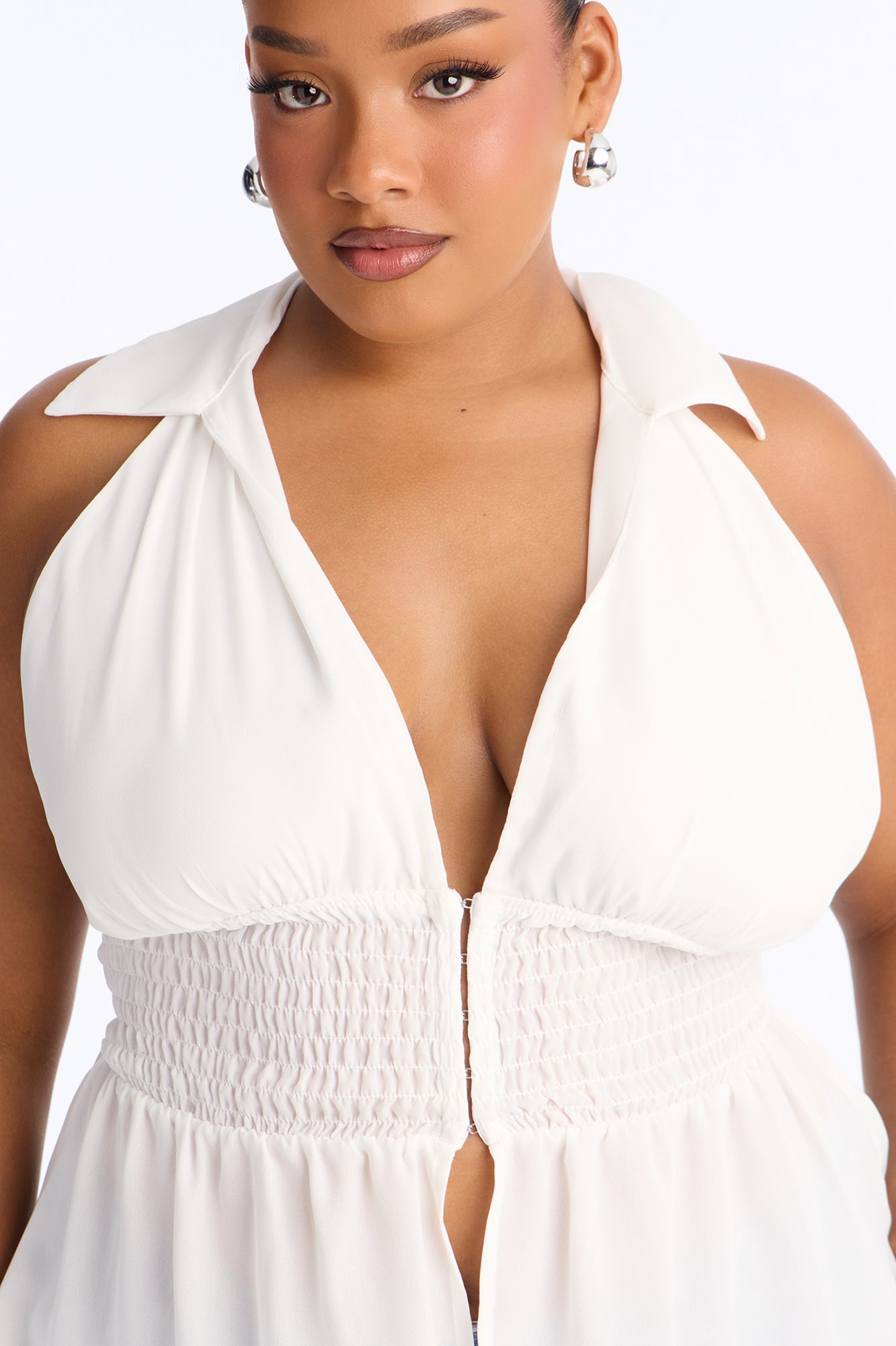 Shantel Backless Smocked Halter Top - White image 3