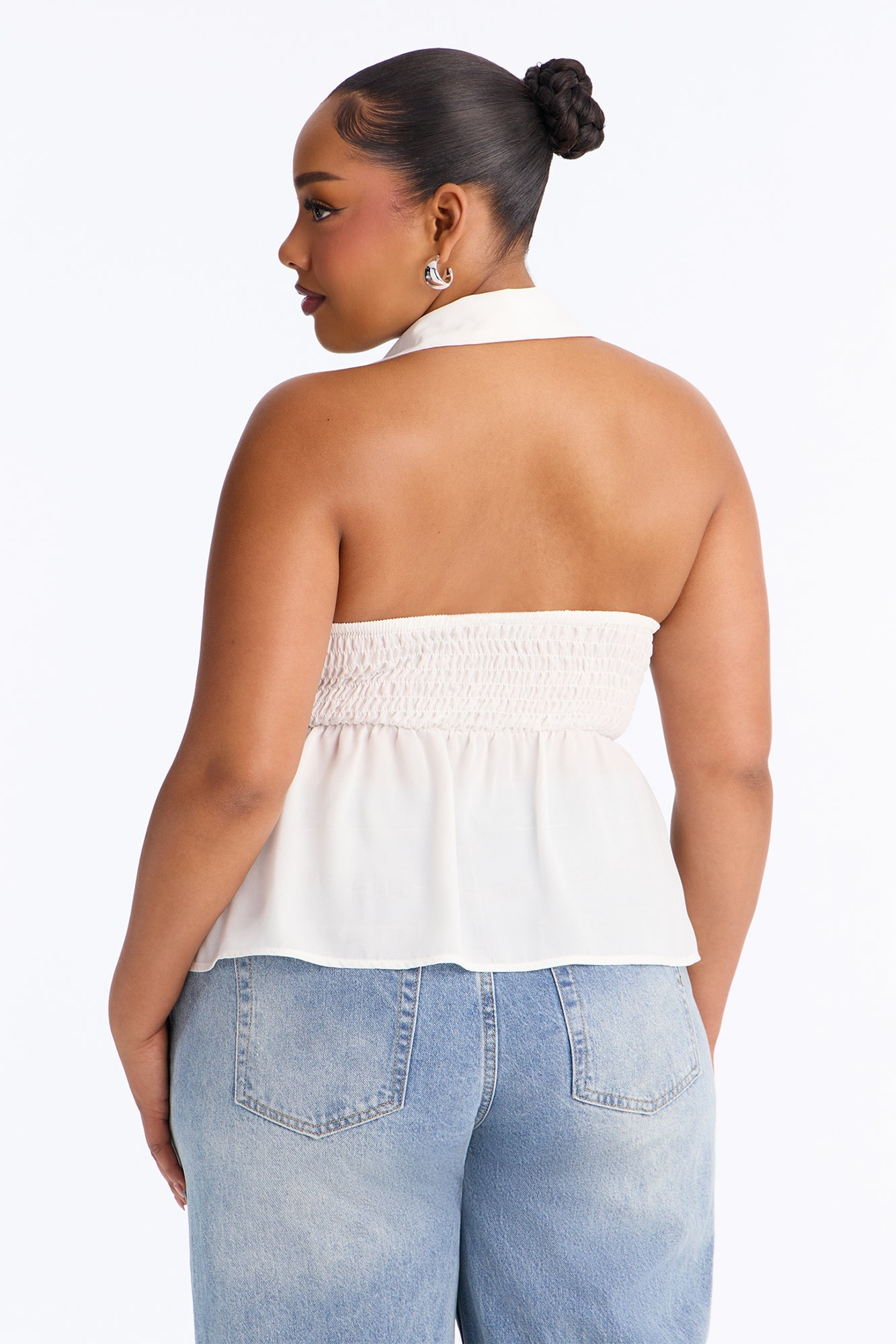 Shantel Backless Smocked Halter Top - White image 4
