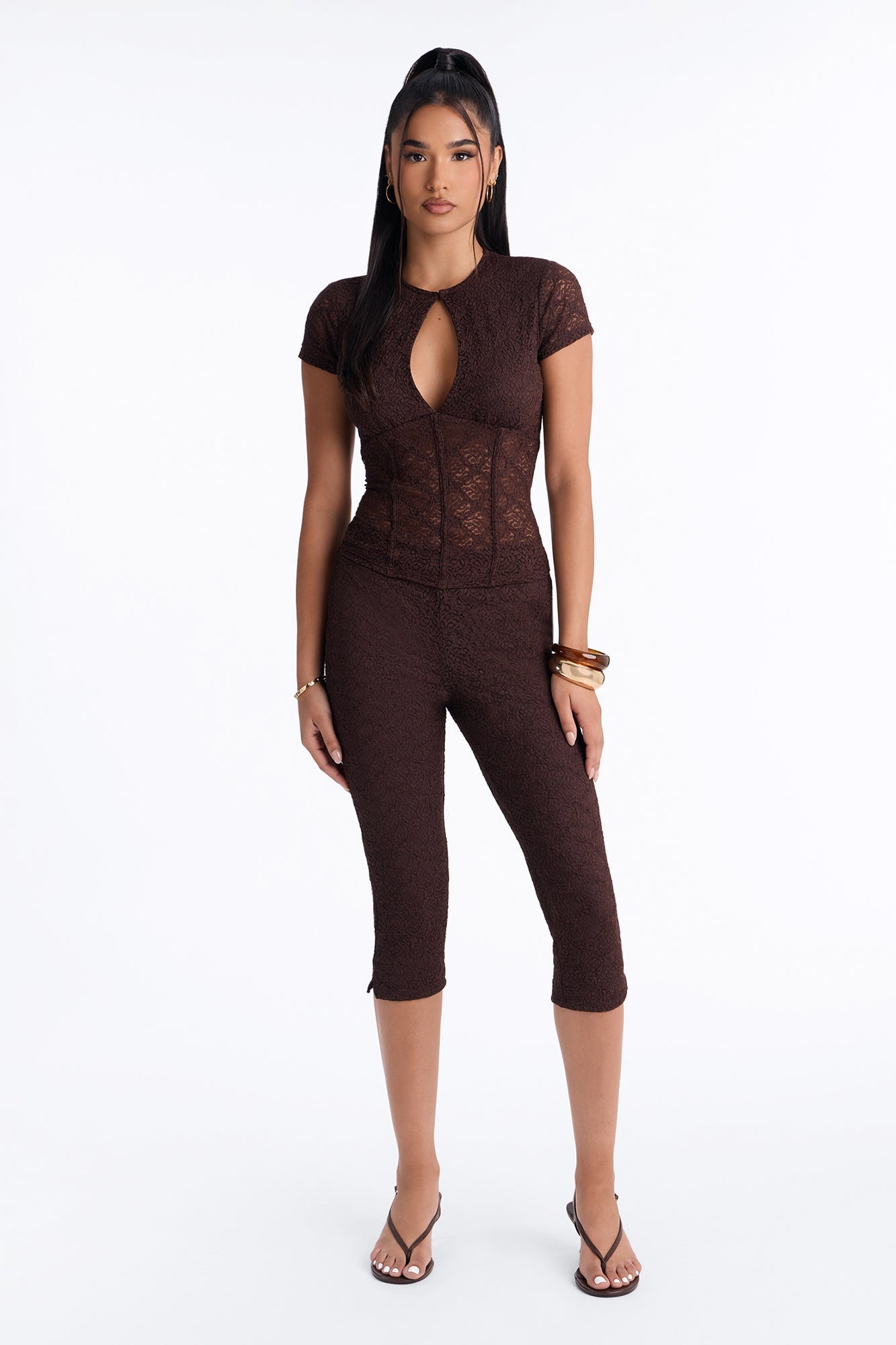 Juliana Lace Keyhole Capri Set - Brown image 5