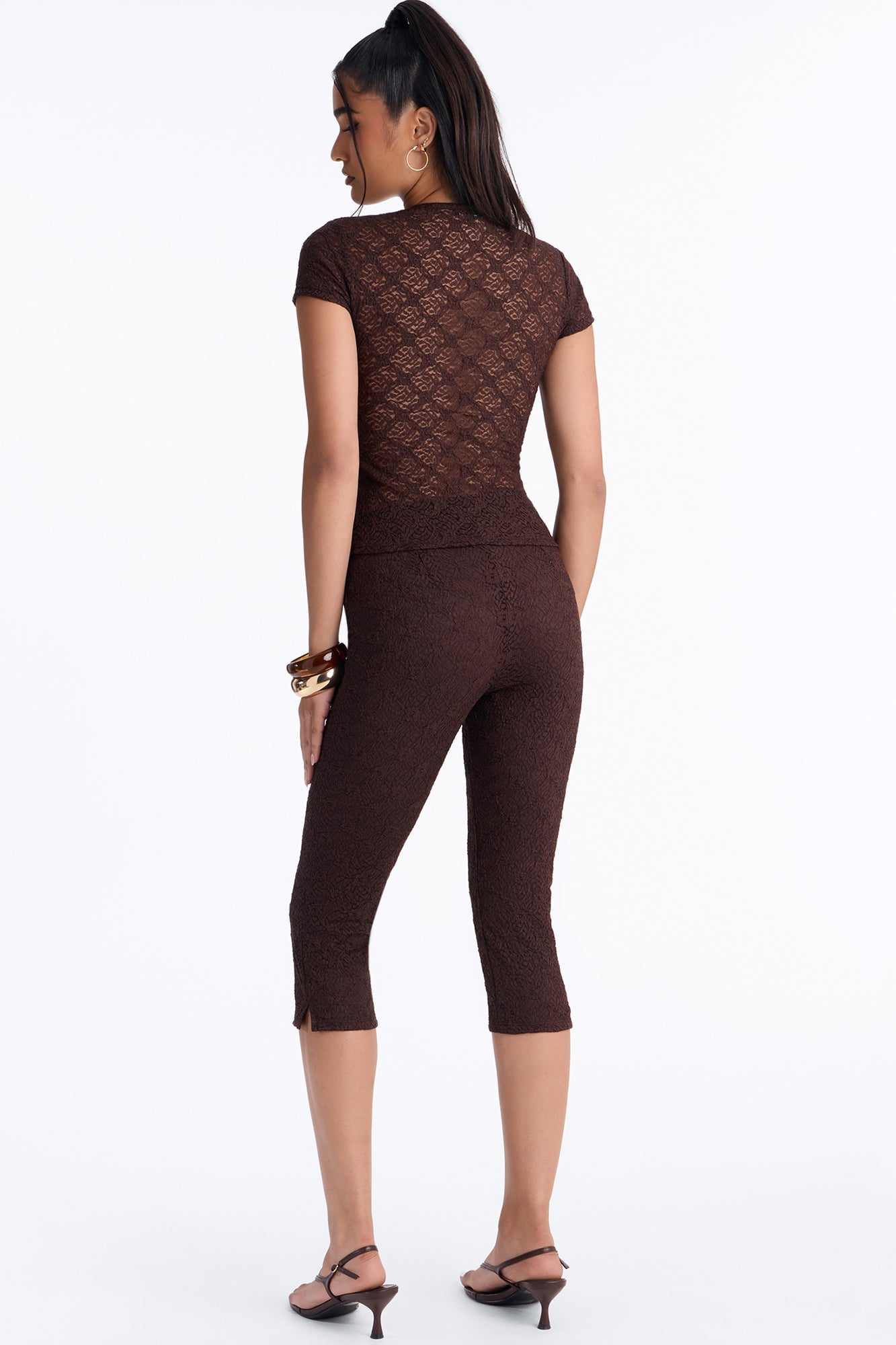 Juliana Lace Keyhole Capri Set - Brown image 8
