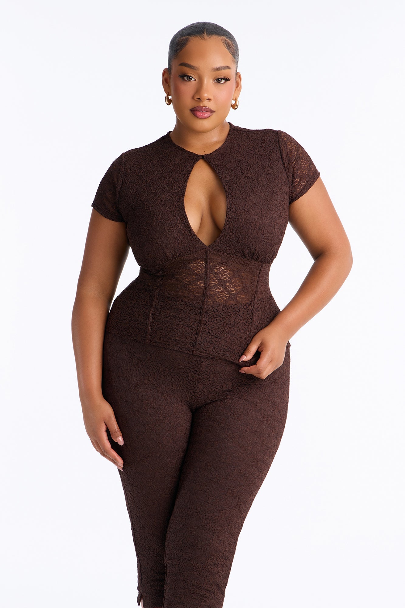Juliana Lace Keyhole Capri Set - Brown image 2