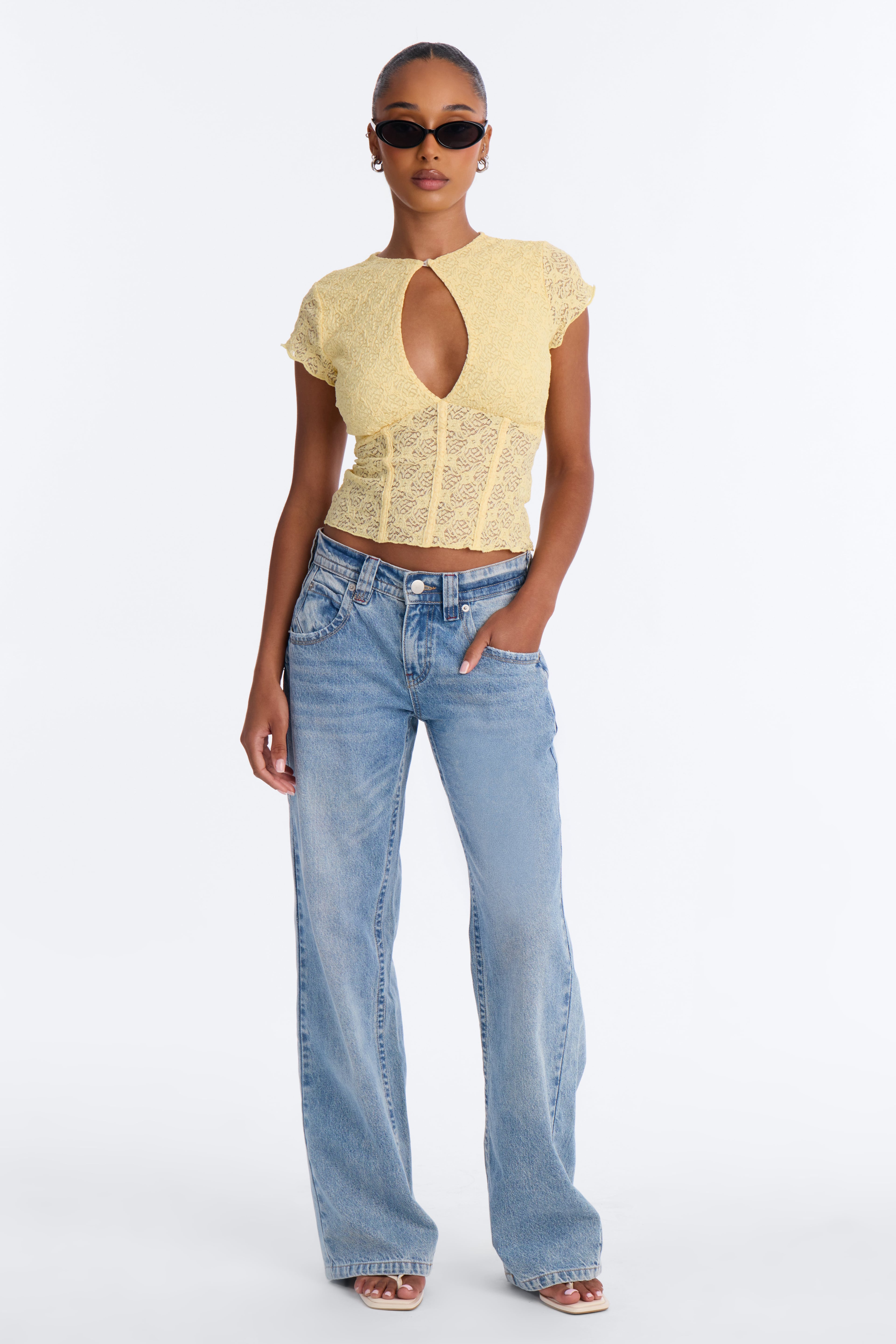 Annie Cut Out Lace Short Sleeve Top - Butter Yellow image 6
