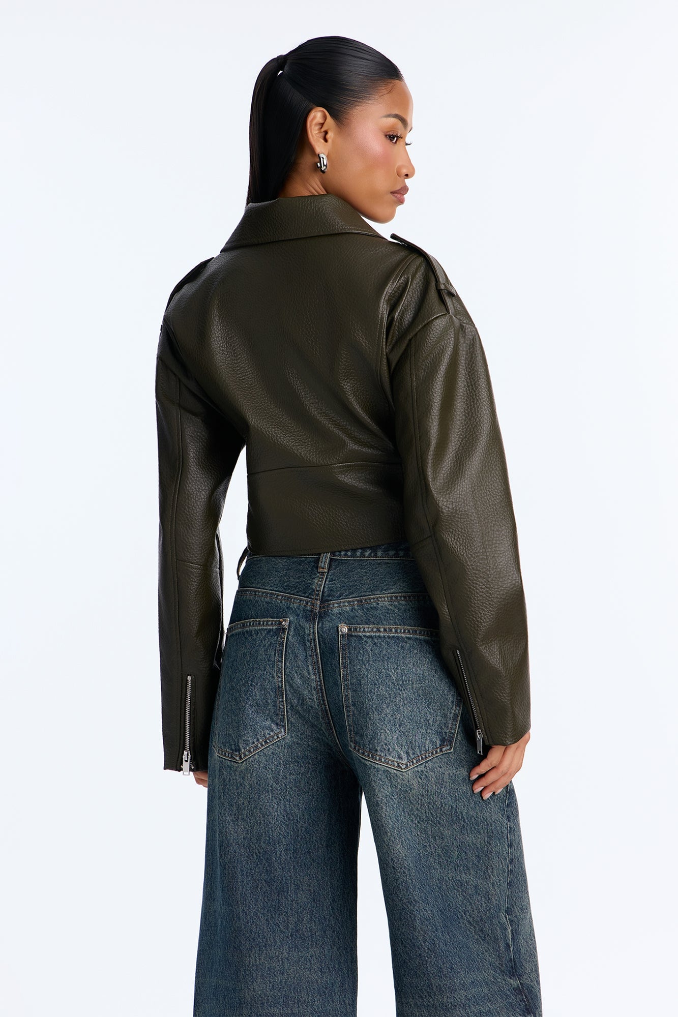 Roxie Faux Leather Jacket - Olive image 7