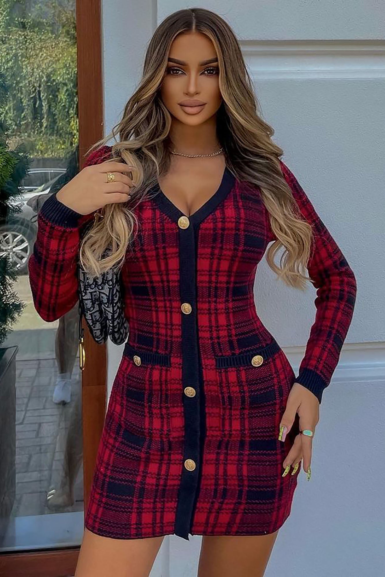 Power Hour Plaid Mini Dress - Red/Black image 3