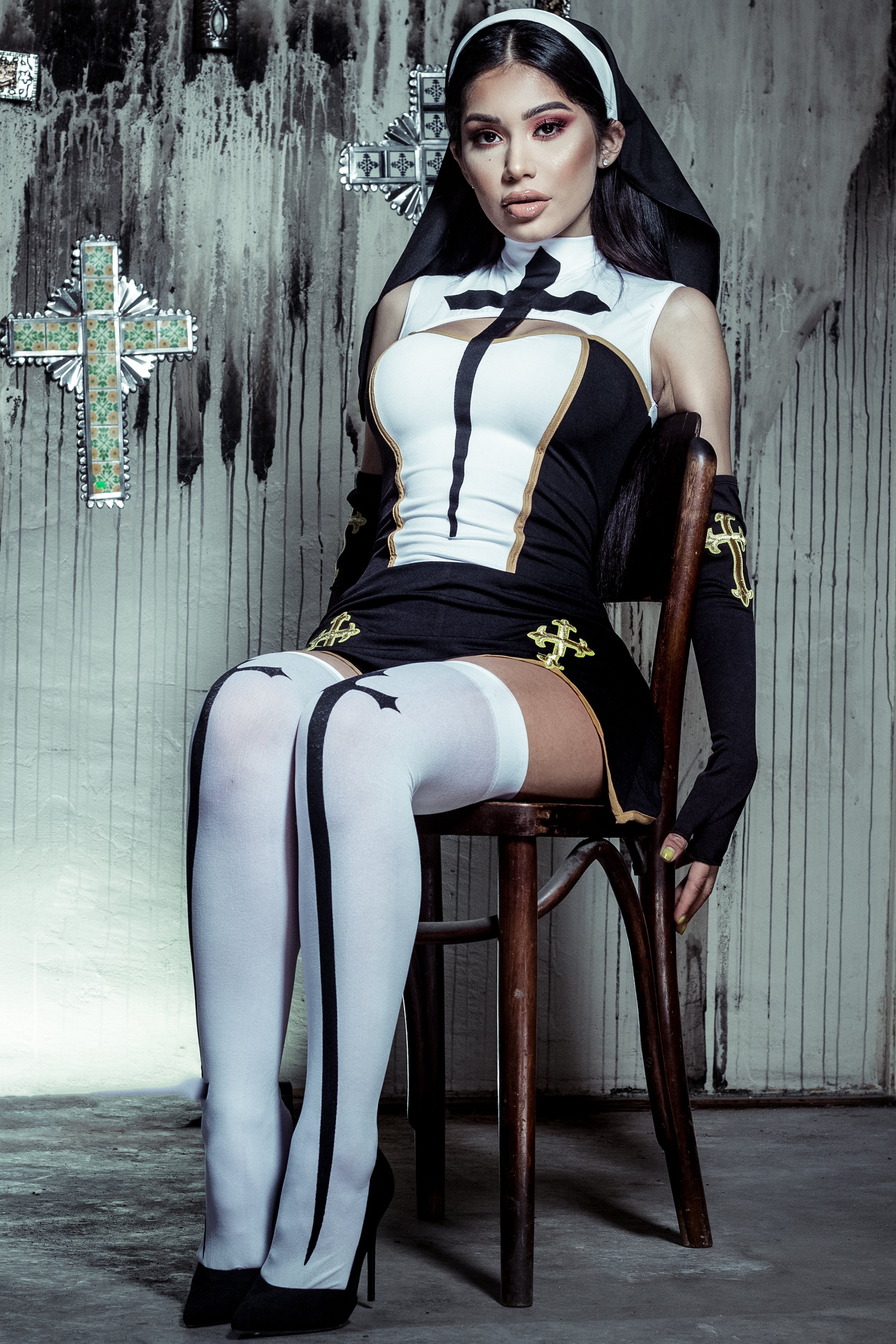 Bad Habits Nun 4 Piece Costume Set - Black/Combo image 2