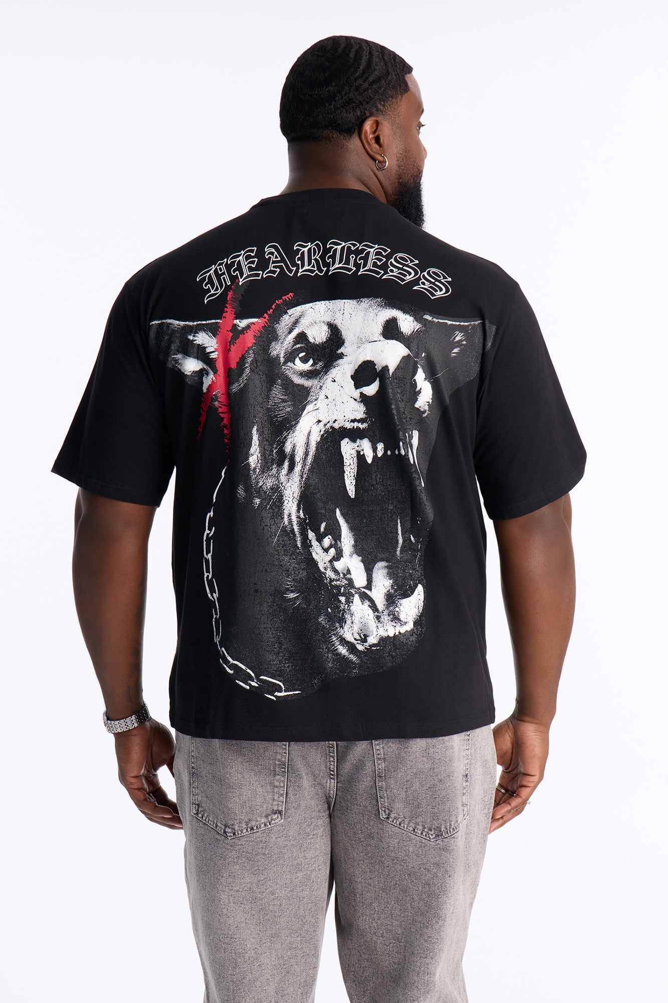 Never Back Down Doberman Oversized Short Sleeve Tee - Black image 1