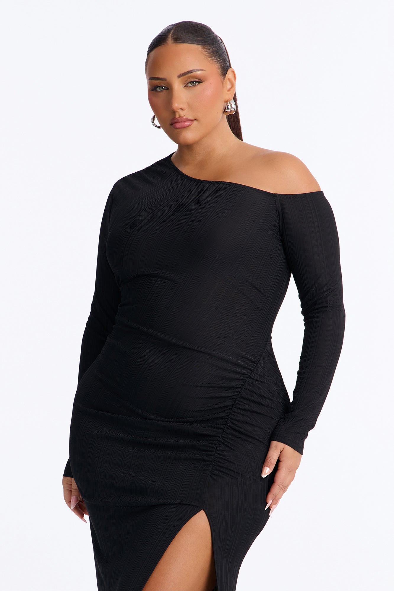 Lucia One Shoulder Midi Dress - Black image 2