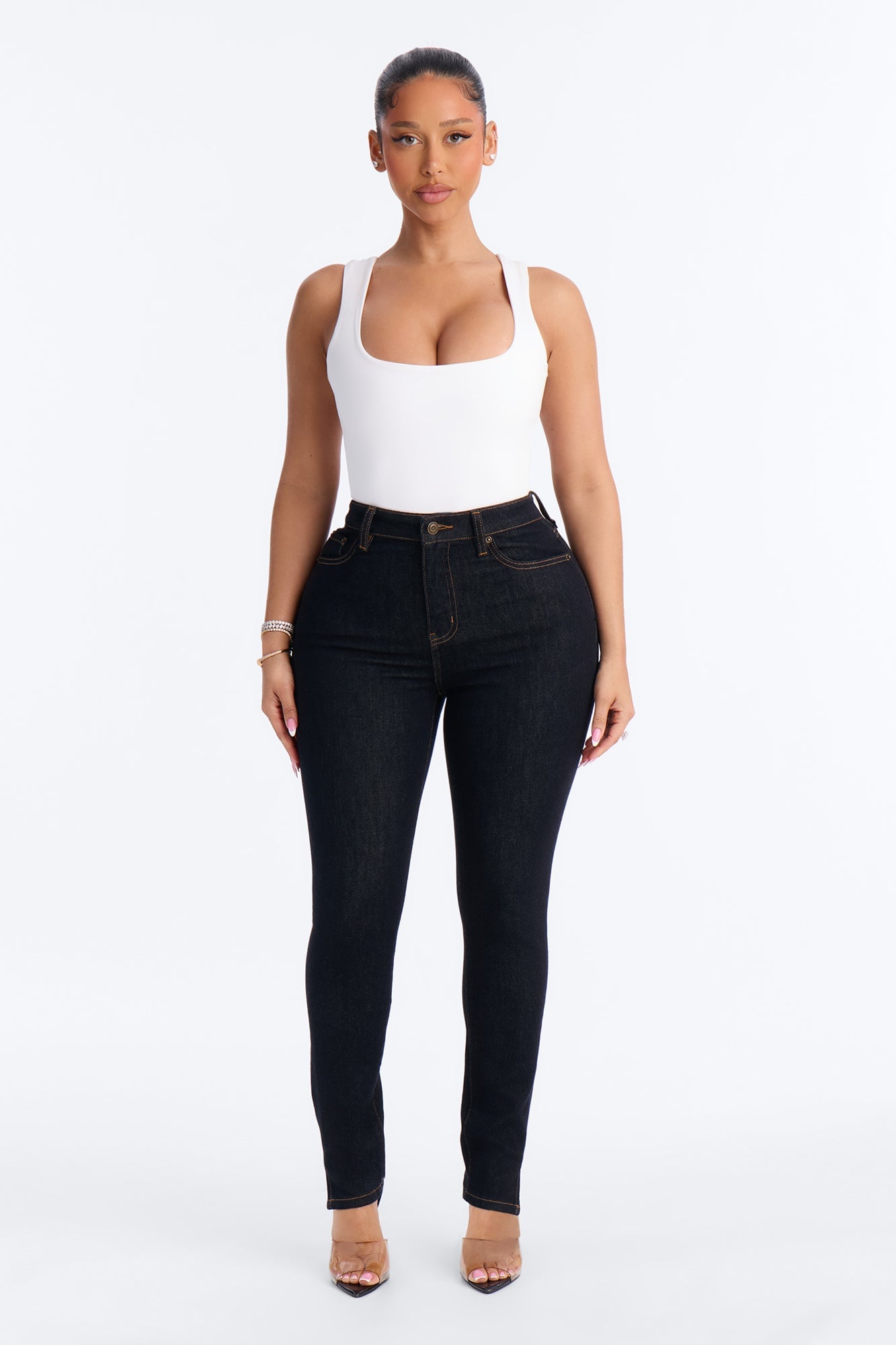 Play Fair Split Hem Skinny Jeans - Dark Denim image 1