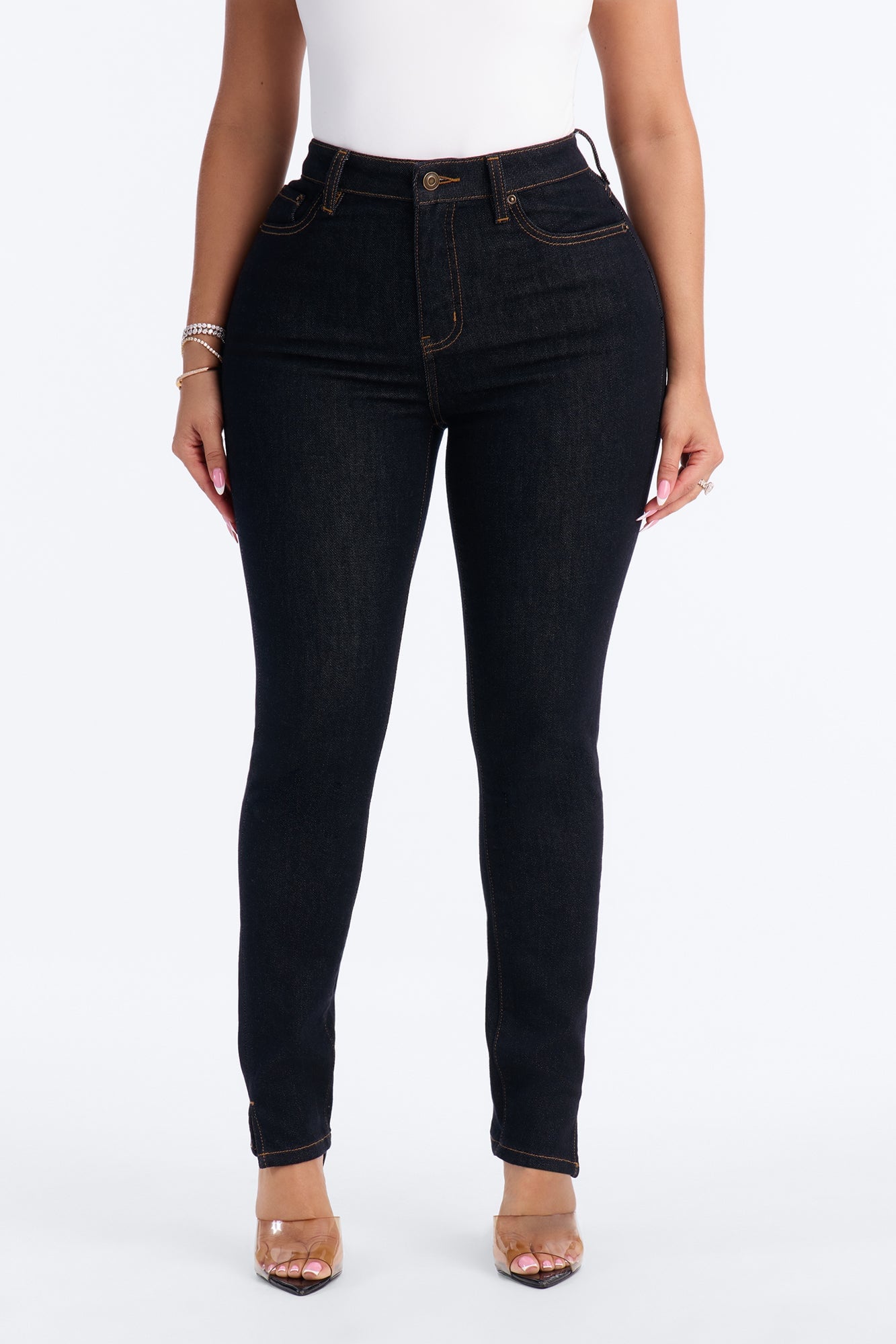 Play Fair Split Hem Skinny Jeans - Dark Denim image 2
