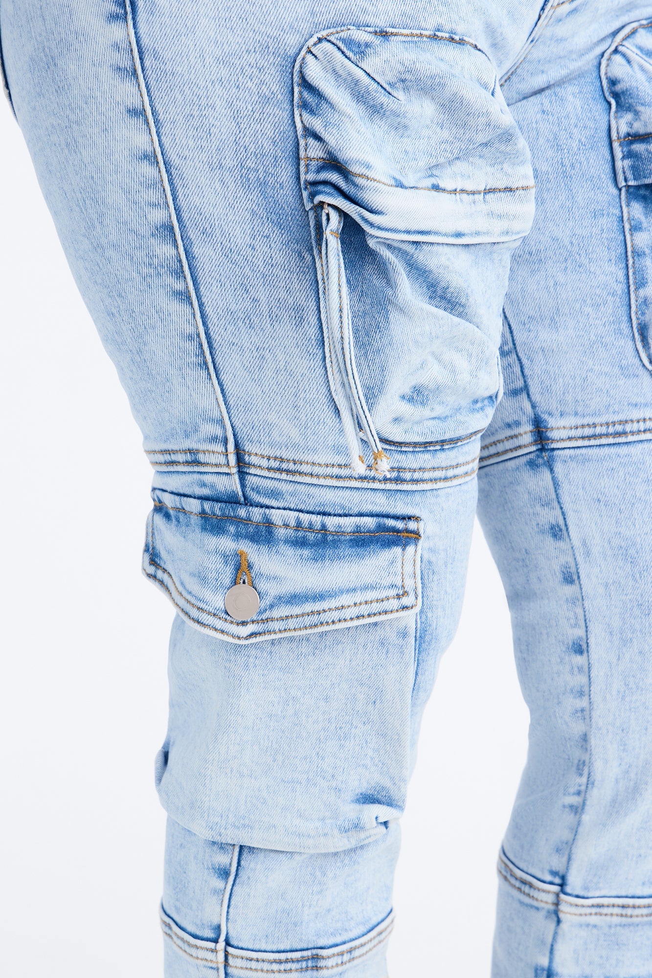 Street Smarts Stretch Slim Straight Cargo Jeans - Light Wash image 7