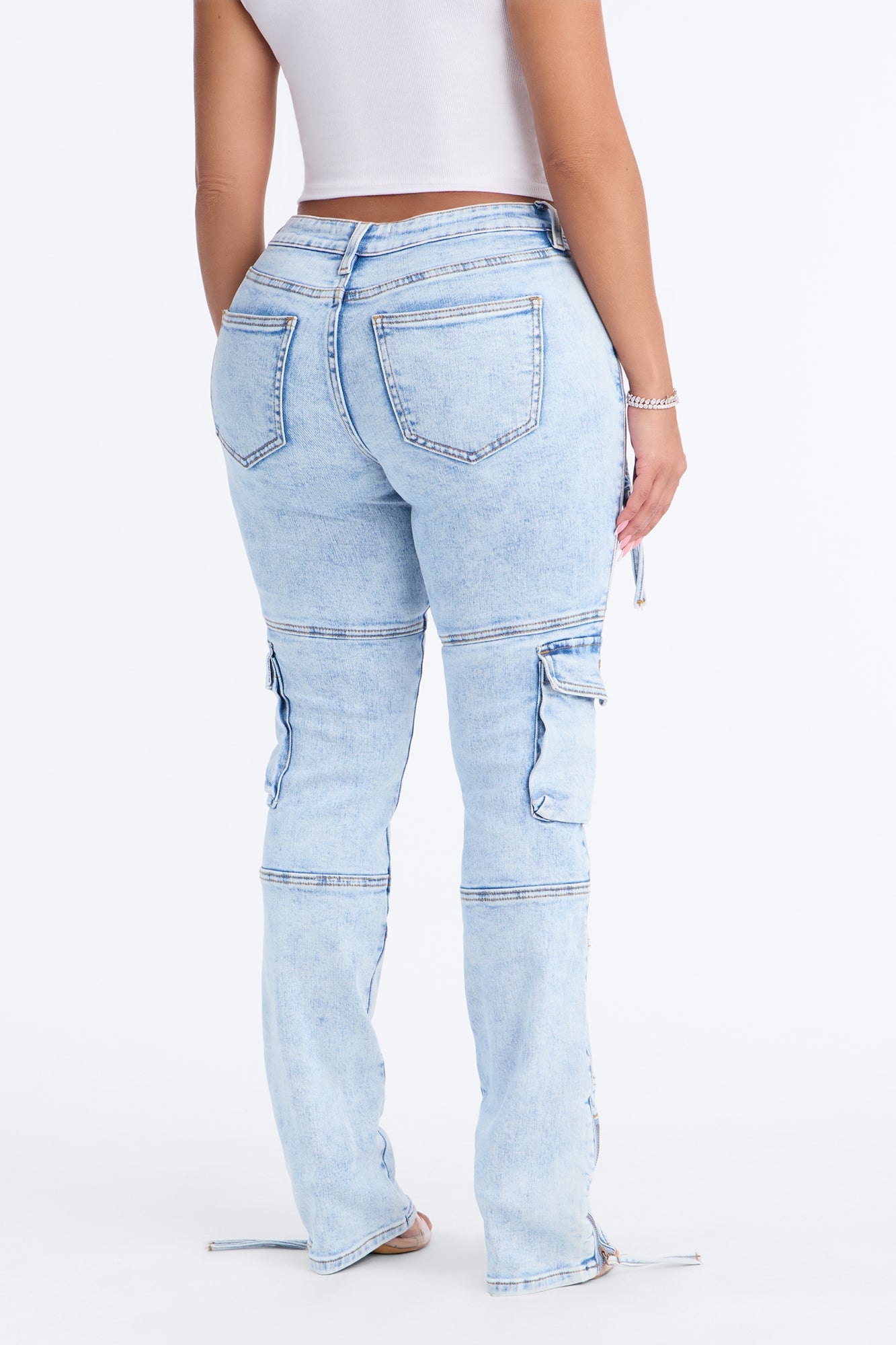 Street Smarts Stretch Slim Straight Cargo Jeans - Light Wash image 8