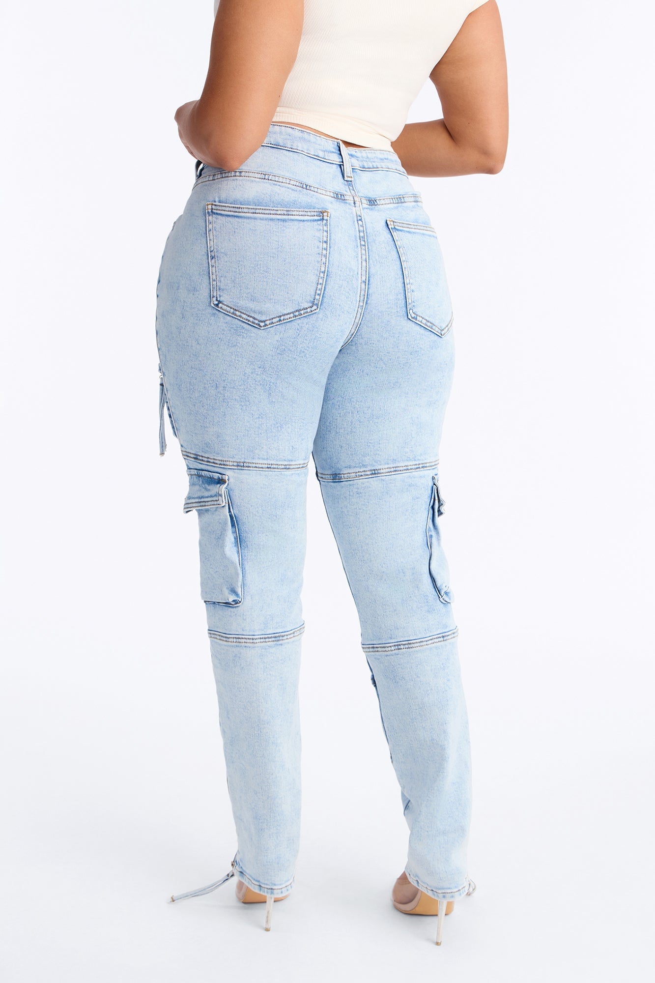 Street Smarts Stretch Slim Straight Cargo Jeans - Light Wash image 4