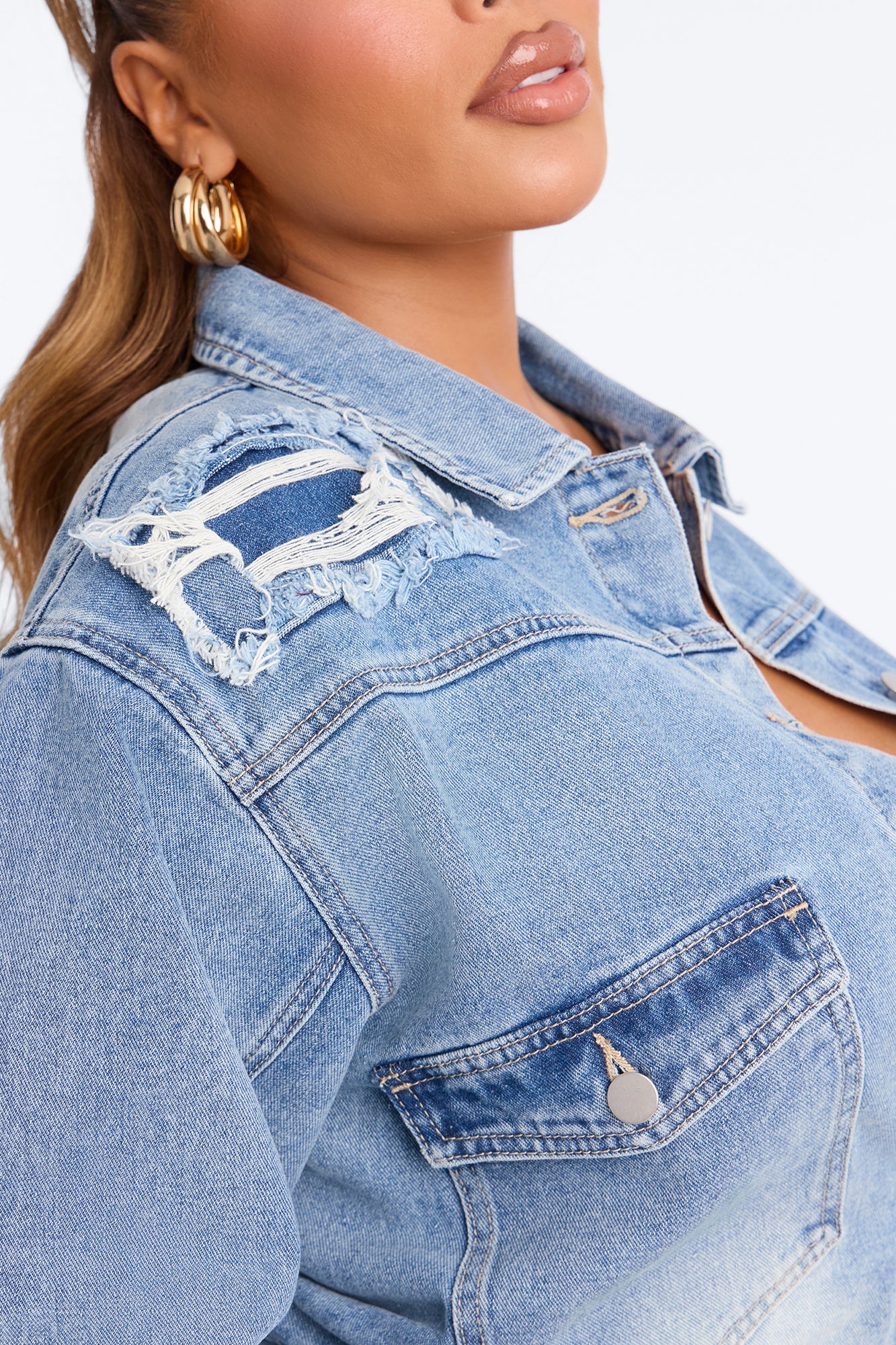 No Return Reconstructed Cropped Denim Jacket - Medium Wash image 3
