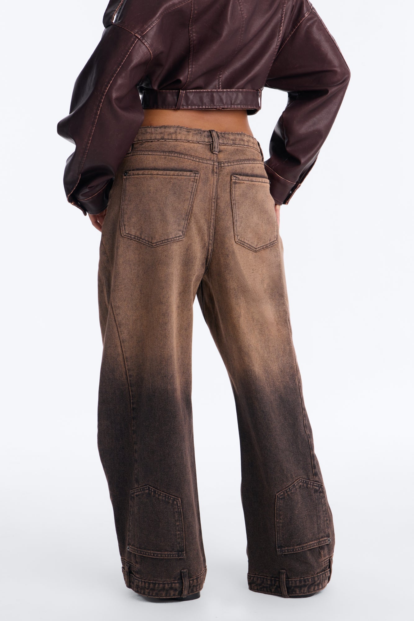 Give You Looks Upside Down Non Stretch Wide Leg Jeans - Rust image 4