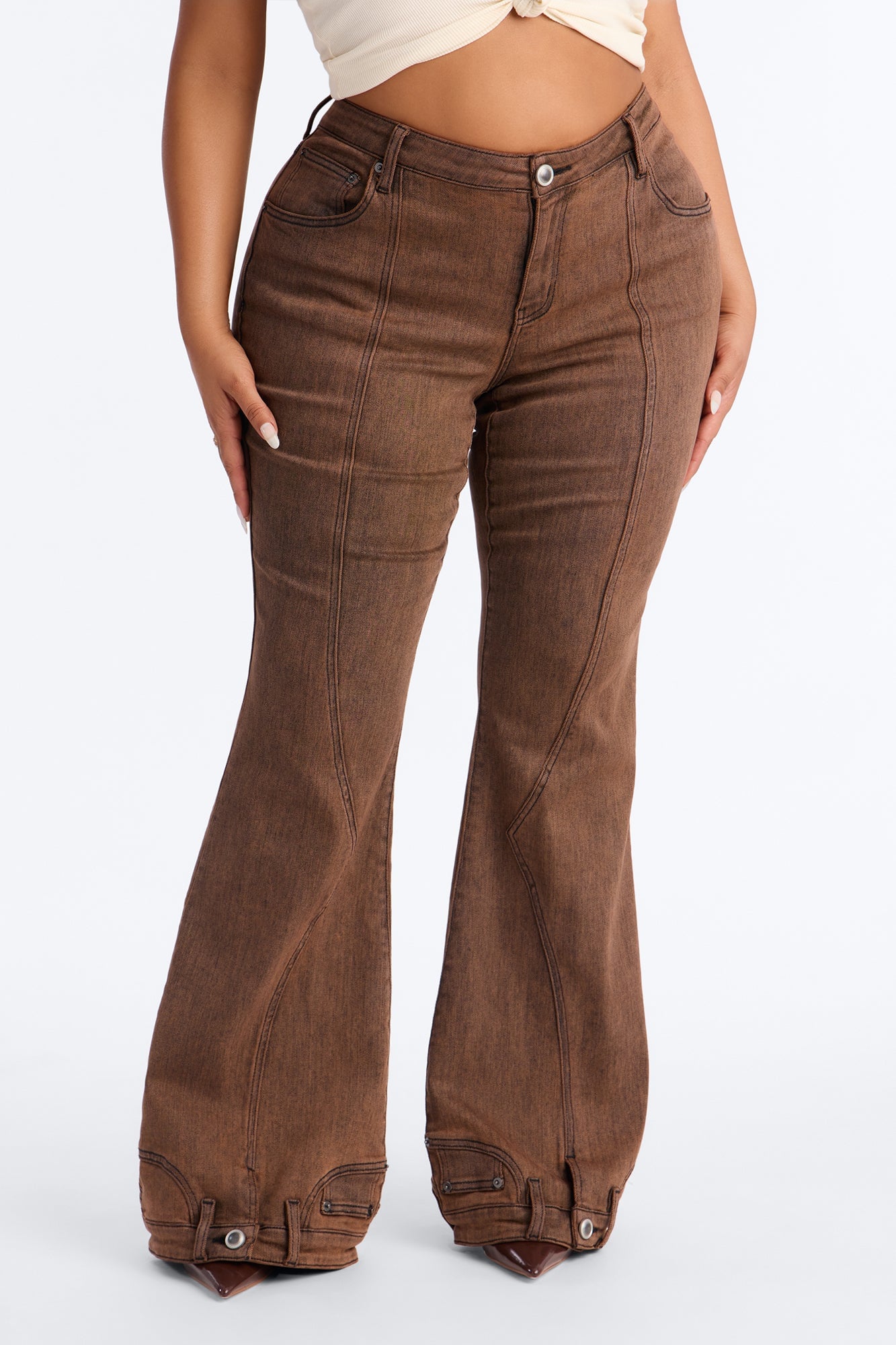 A Hot Take Upside Down Low Rise Stretch Flare Jeans - Rust image 1