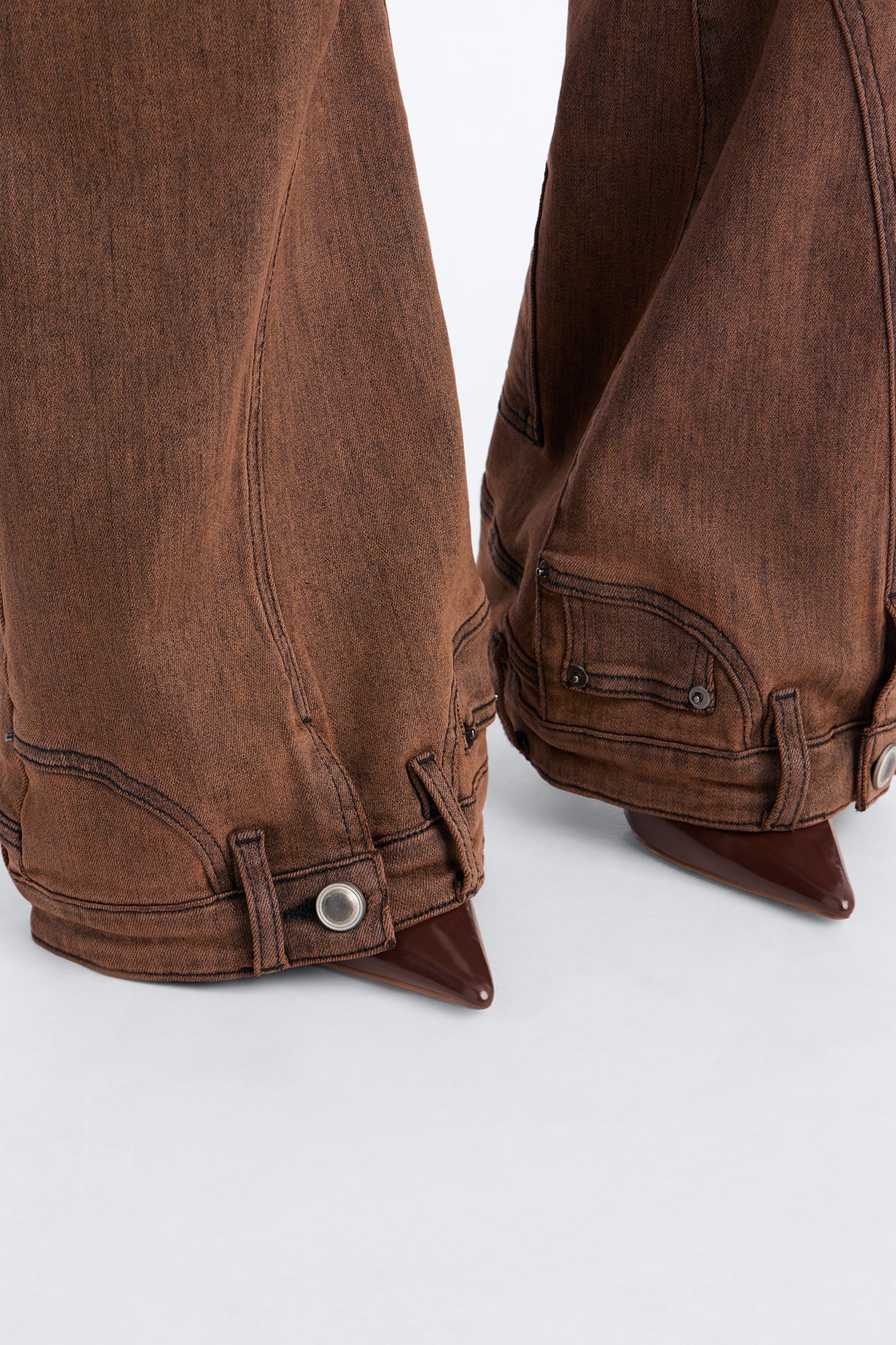 A Hot Take Upside Down Low Rise Stretch Flare Jeans - Rust image 3