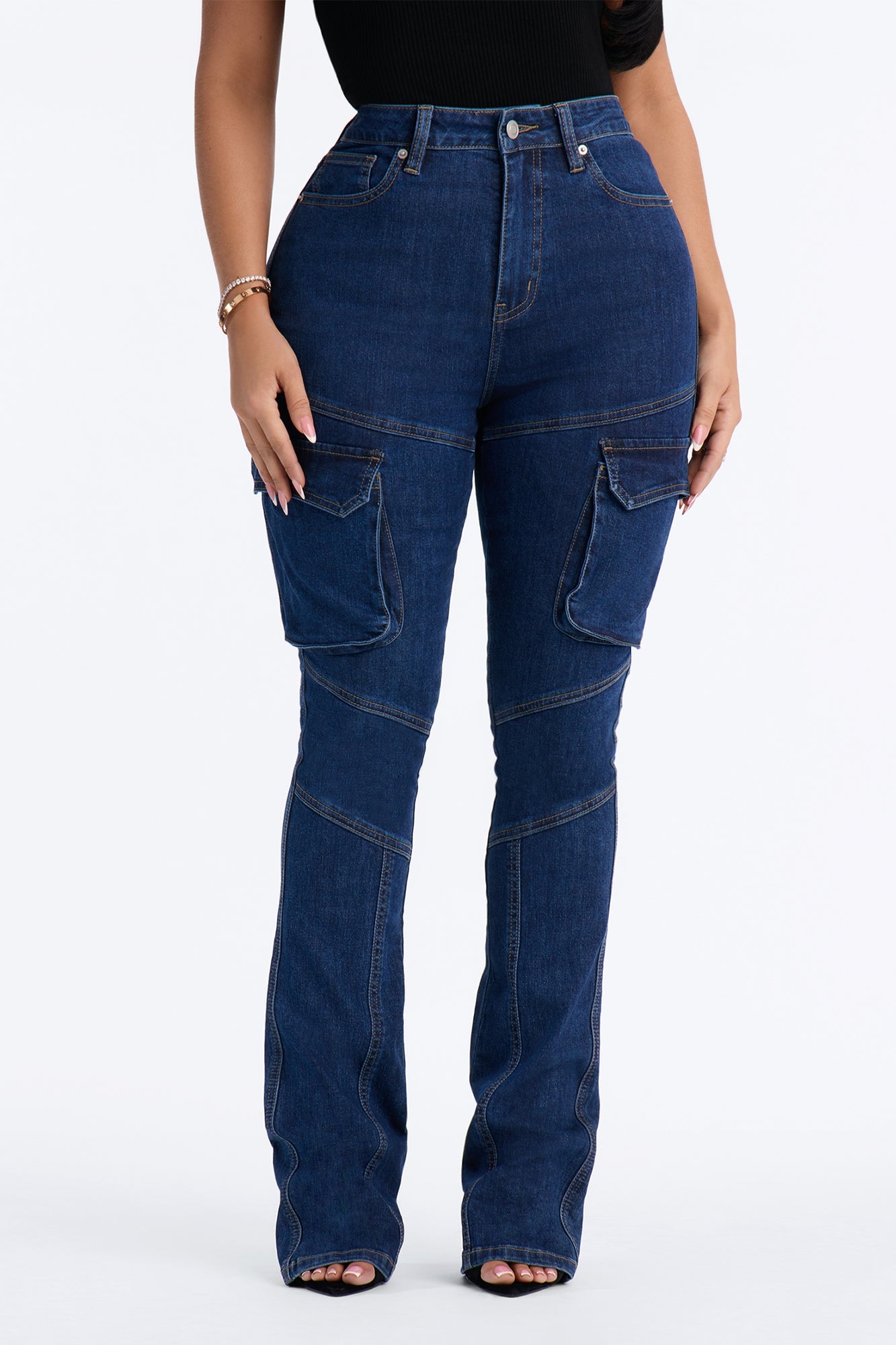 Night Run Cargo High Rise Bootcut Jeans - Dark Wash image 5