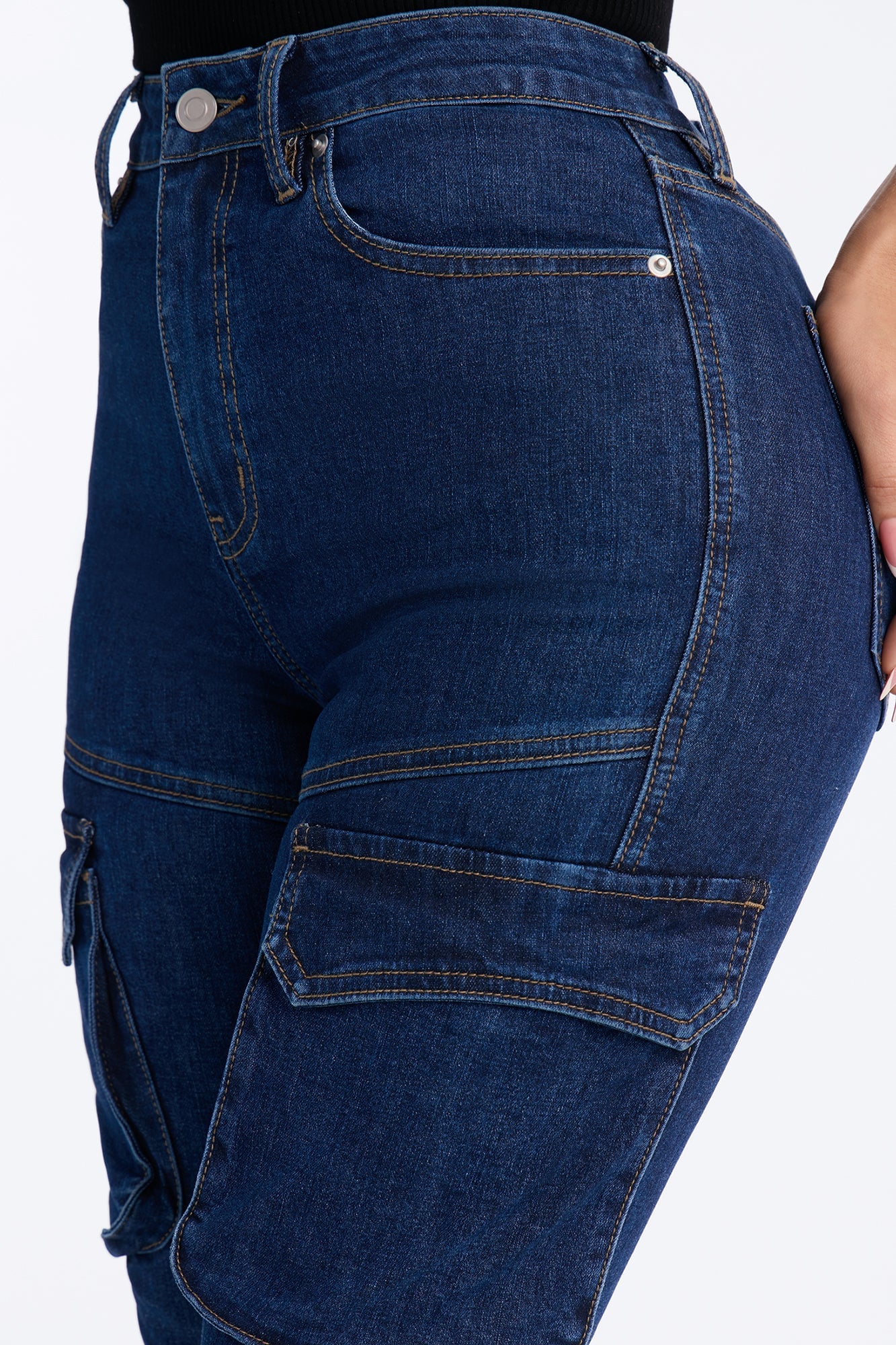 Night Run Cargo High Rise Bootcut Jeans - Dark Wash image 7