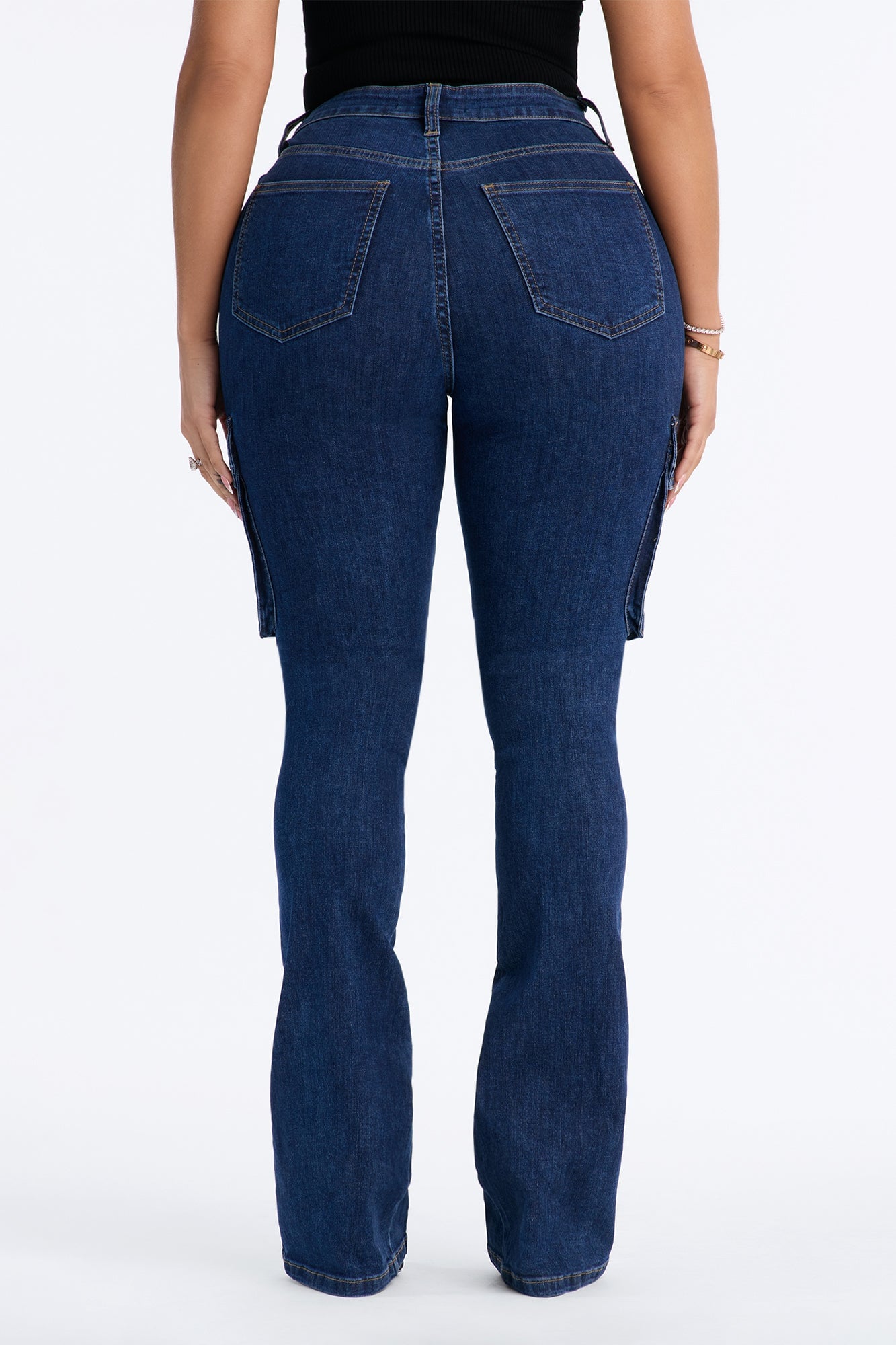 Night Run Cargo High Rise Bootcut Jeans - Dark Wash image 8