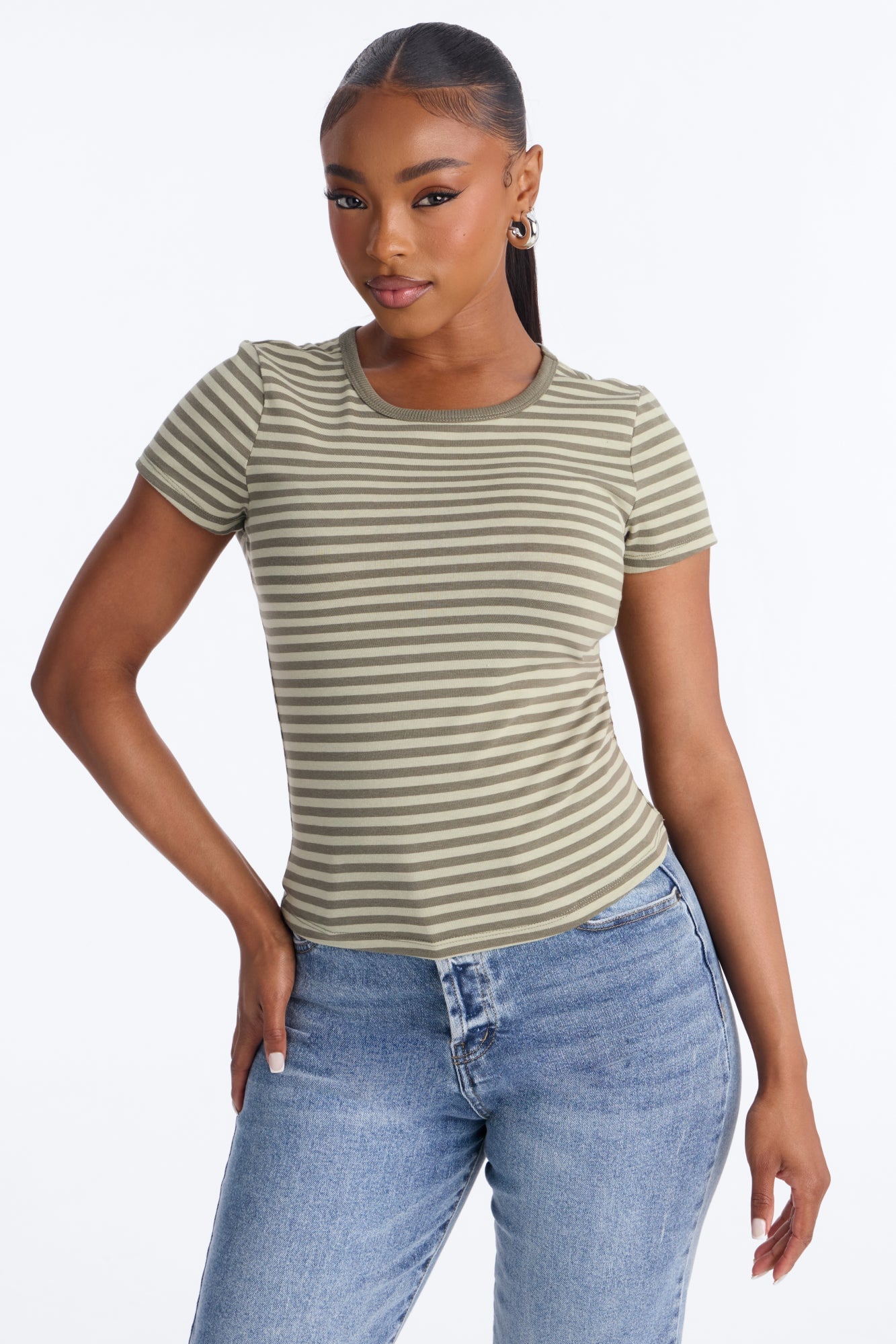 Taylor Striped Crew Neck Short Sleeve Top - Green/combo image 5