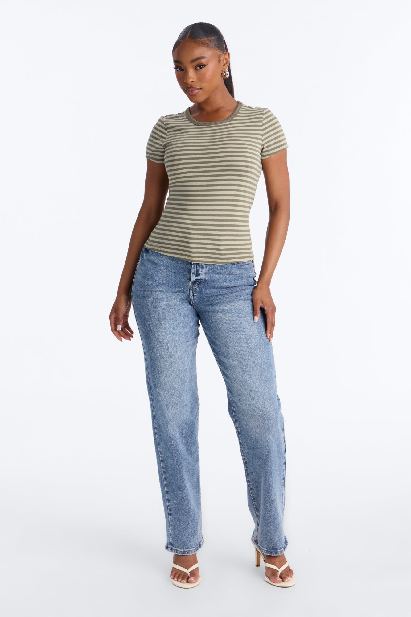 Taylor Striped Crew Neck Short Sleeve Top - Green/combo image 6