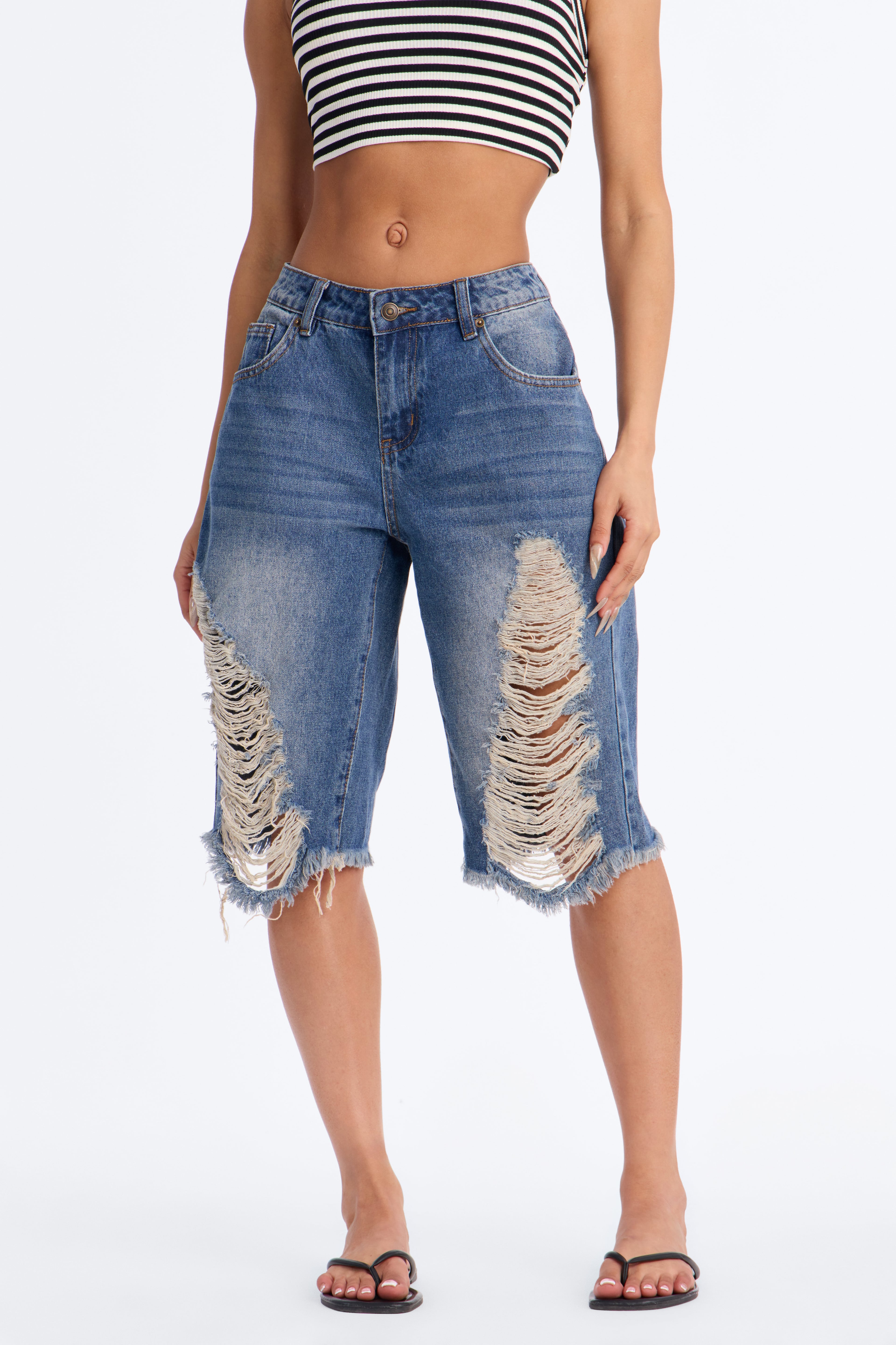 Laurali Ripped Denim Jorts - Dark Wash image 4