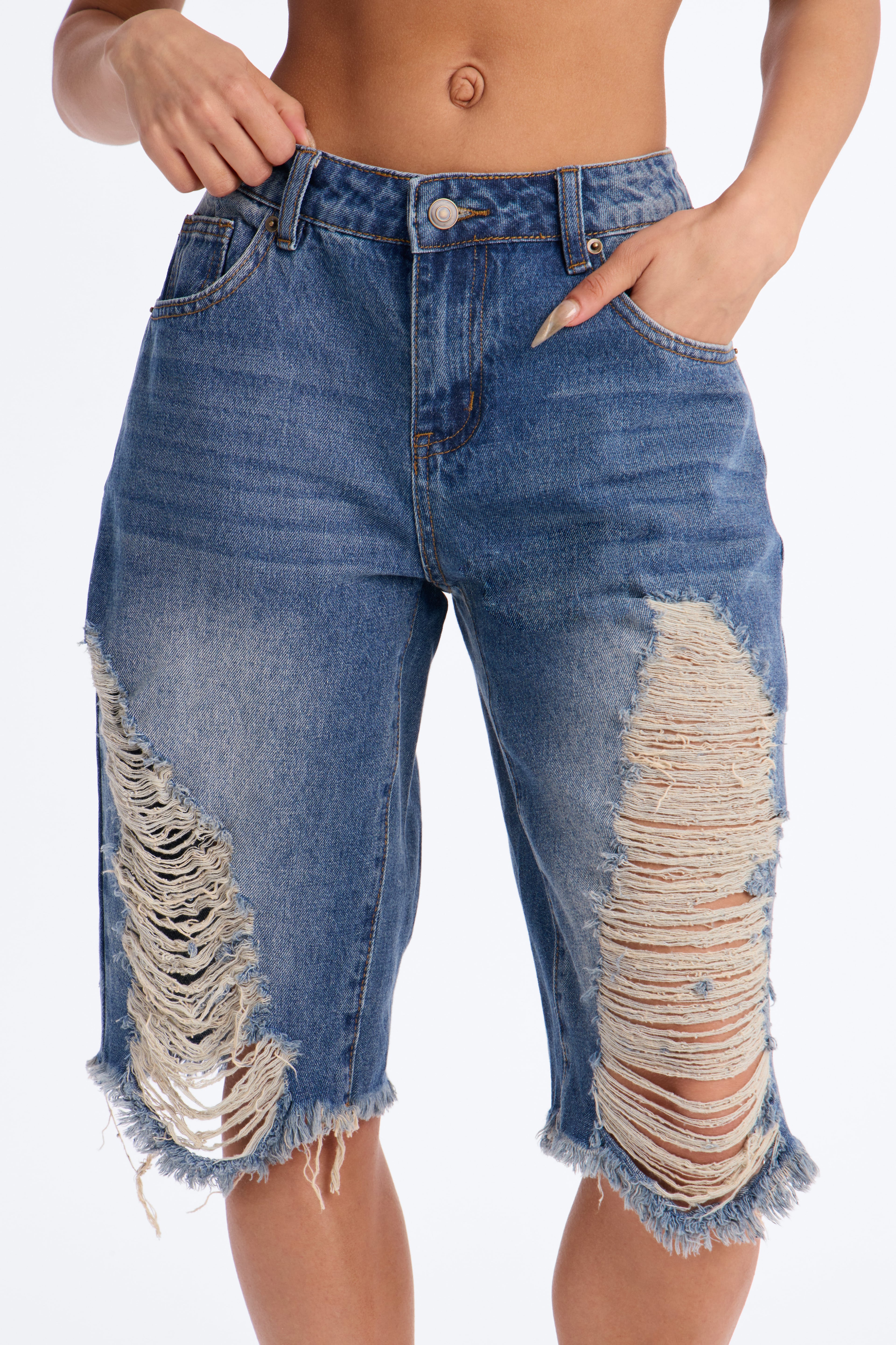 Laurali Ripped Denim Jorts - Dark Wash image 6
