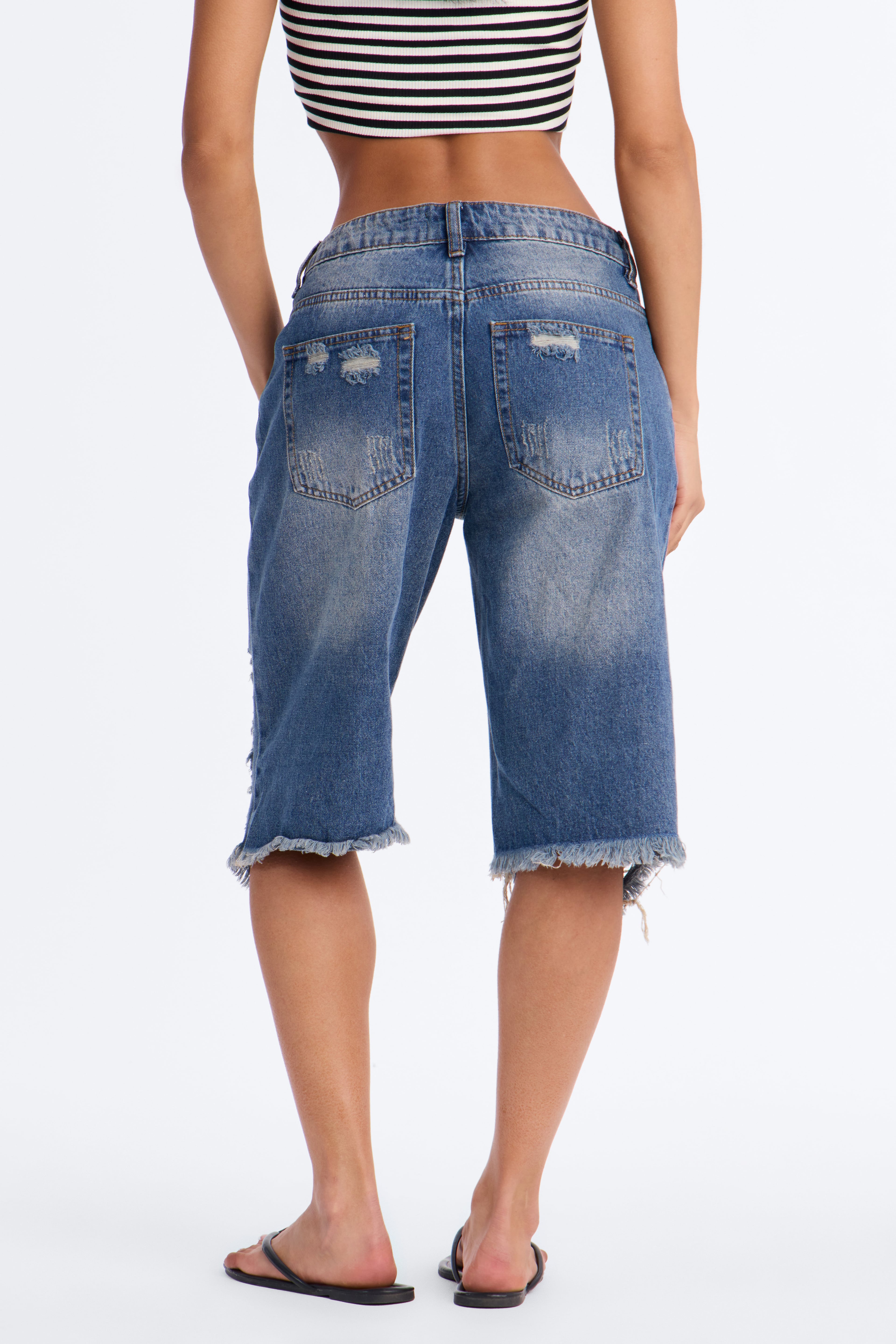Laurali Ripped Denim Jorts - Dark Wash image 7