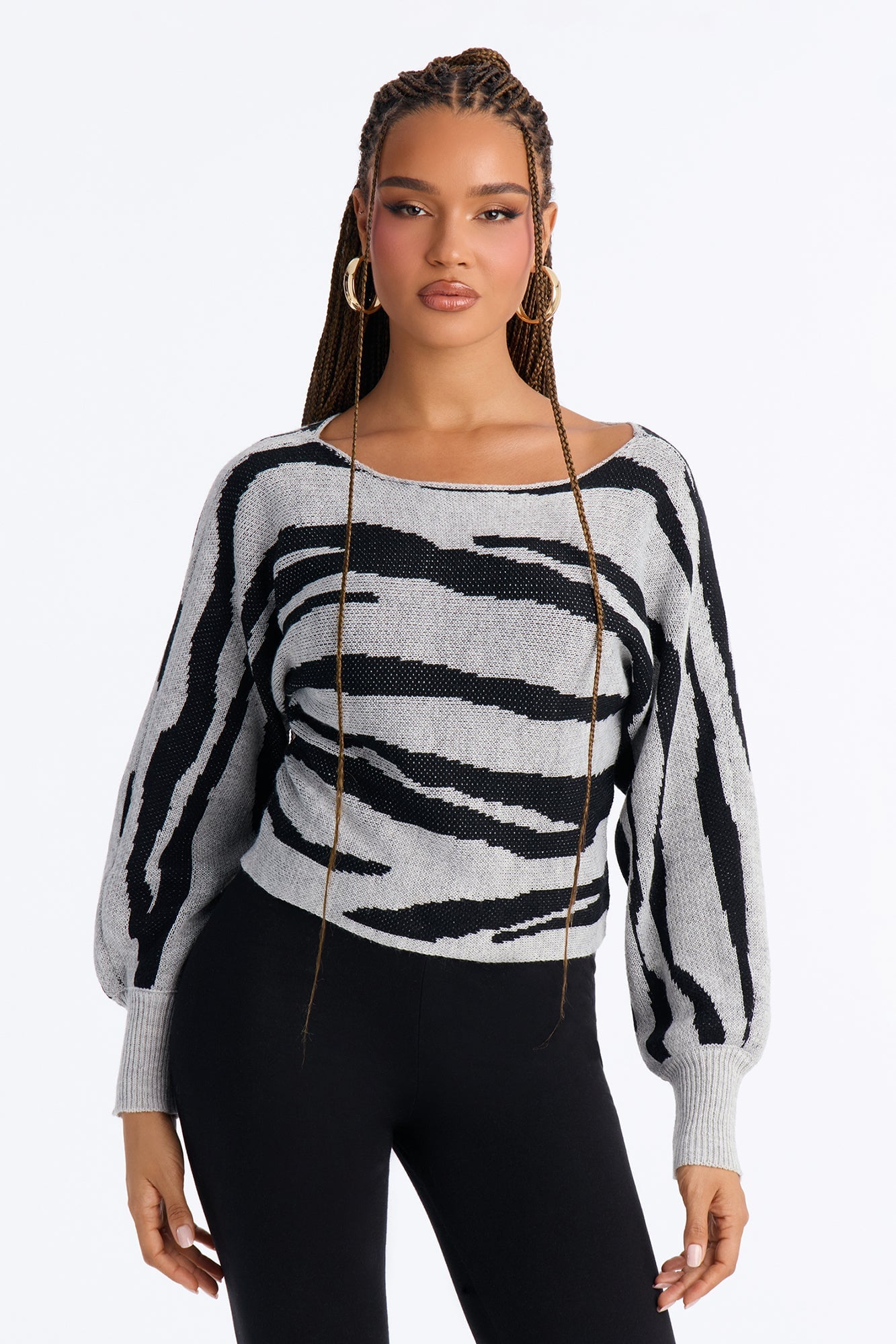 Madeline Boat Neck Sweater - Grey/combo image 1