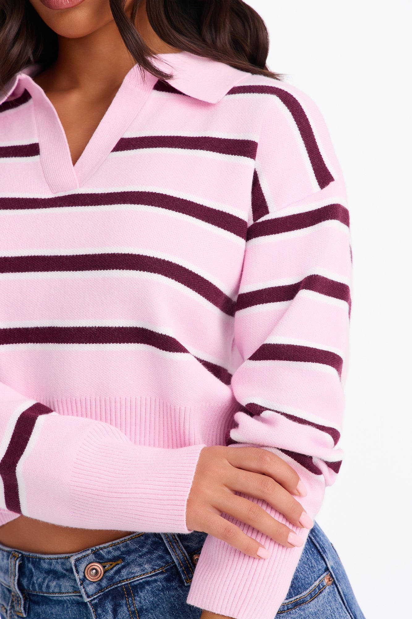Olivia Striped Polo Sweater - Pink/combo image 3