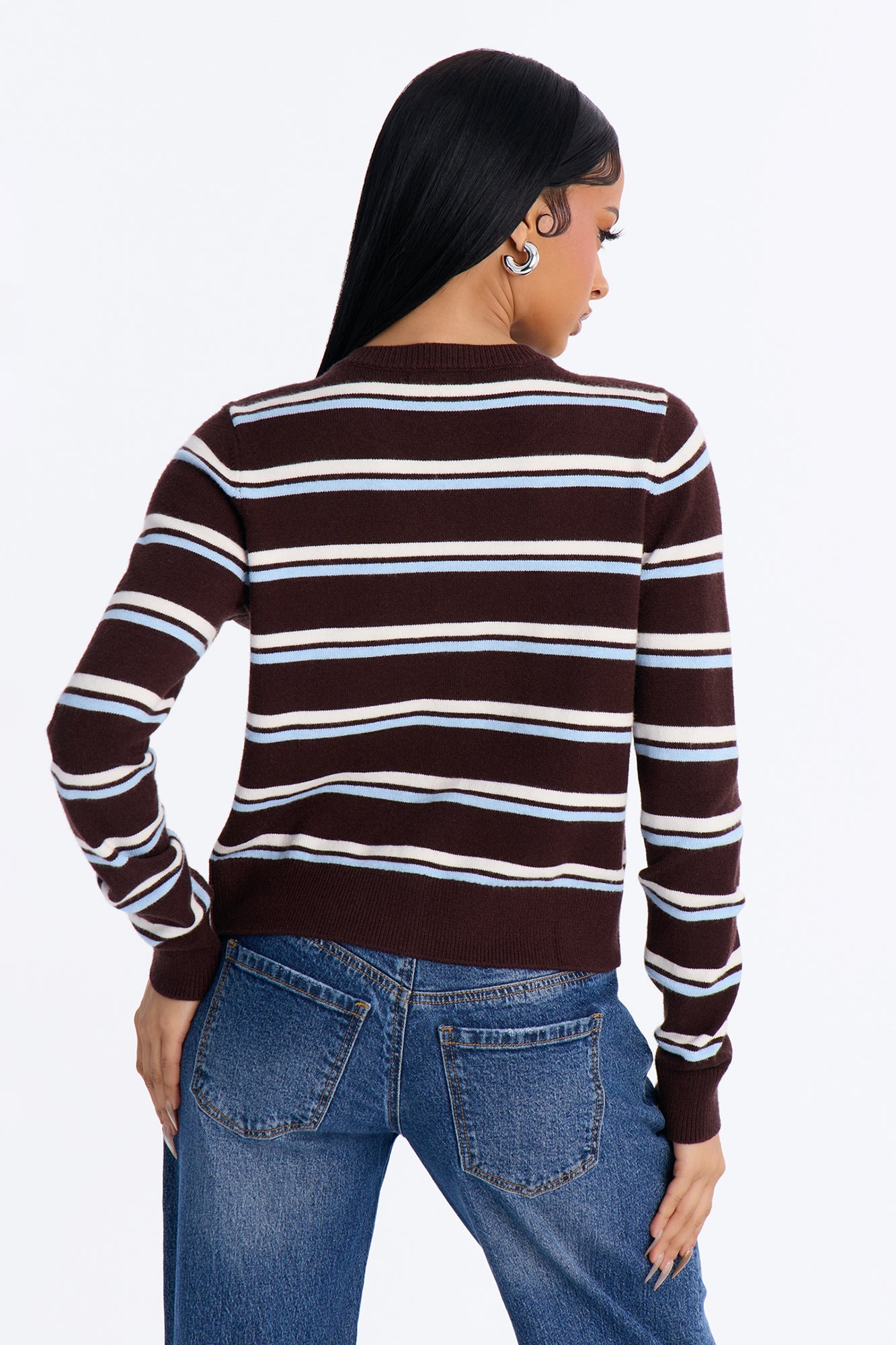 Connie Striped Boat Neck Cardigan - Chocolate/Combo image 4