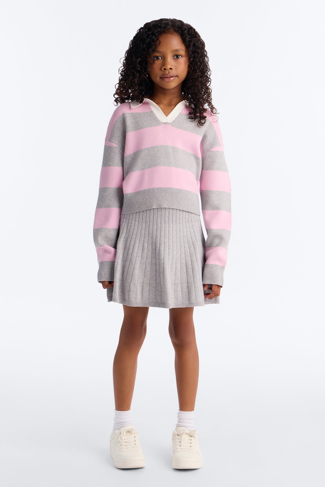 Mini My Imagination Pleated Skirt Set - Grey/combo image 2