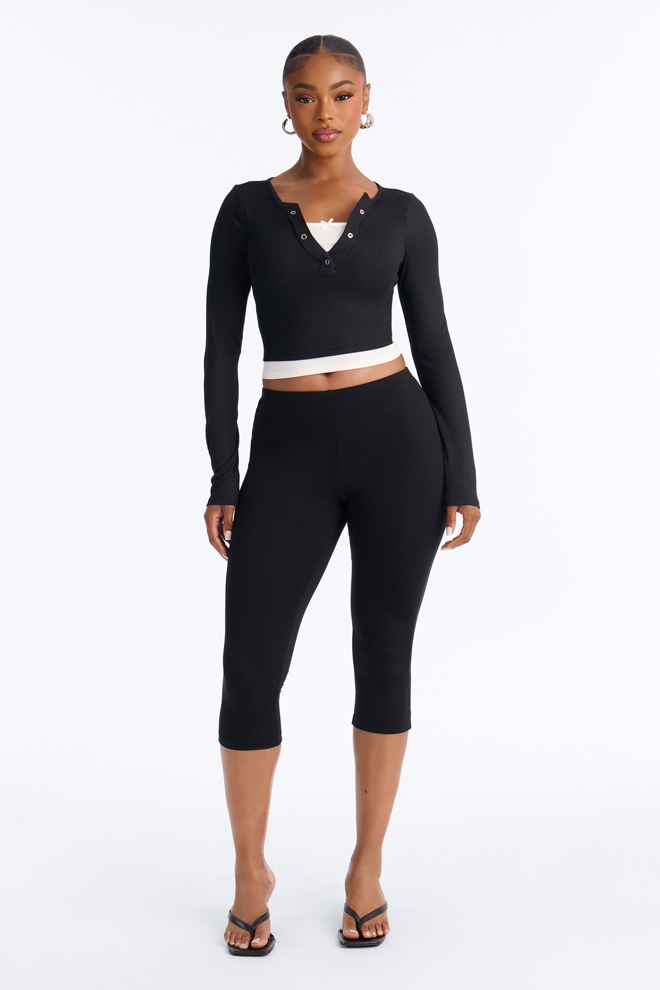 Masie Double Layered Henley Top - Black image 2
