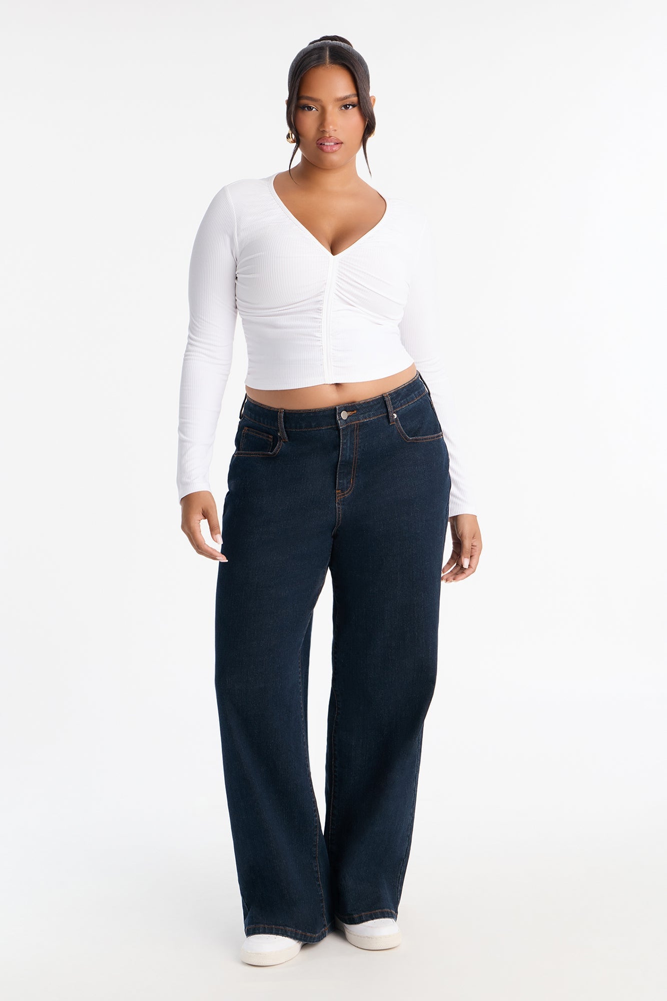 Mara Ruched Long Sleeve Top - White image 2