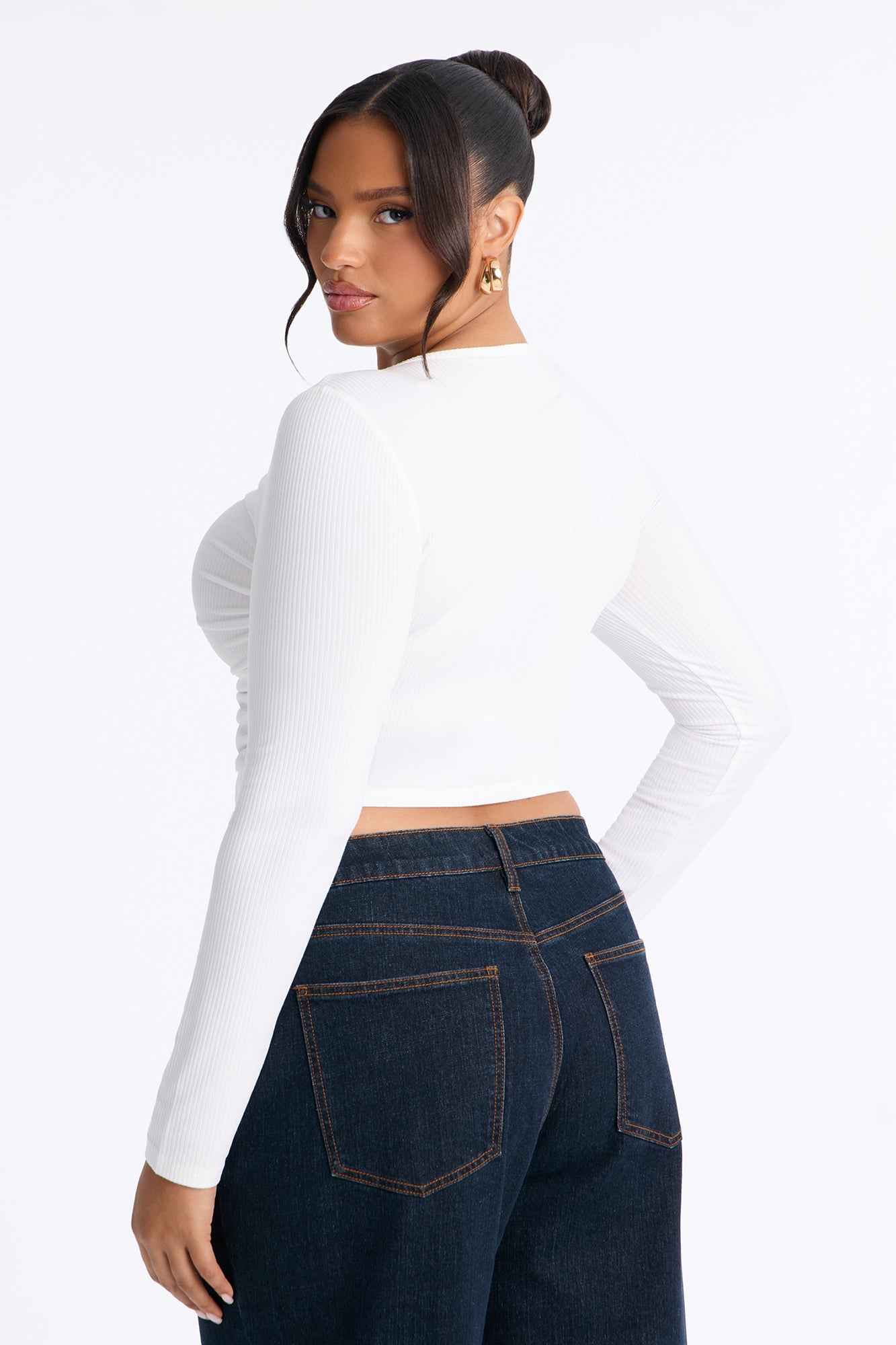 Mara Ruched Long Sleeve Top - White image 4