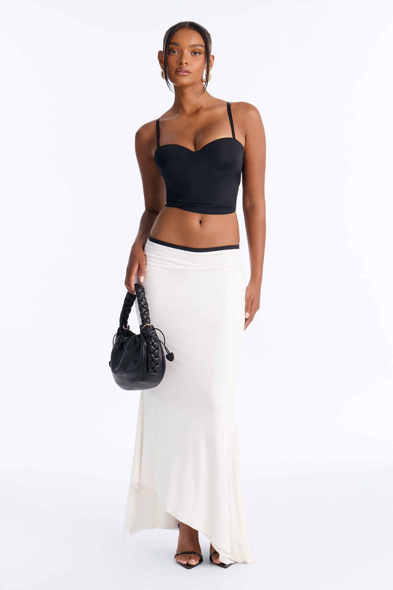 Gia Contrast Knit Fishtail Maxi Skirt - White/combo image 5
