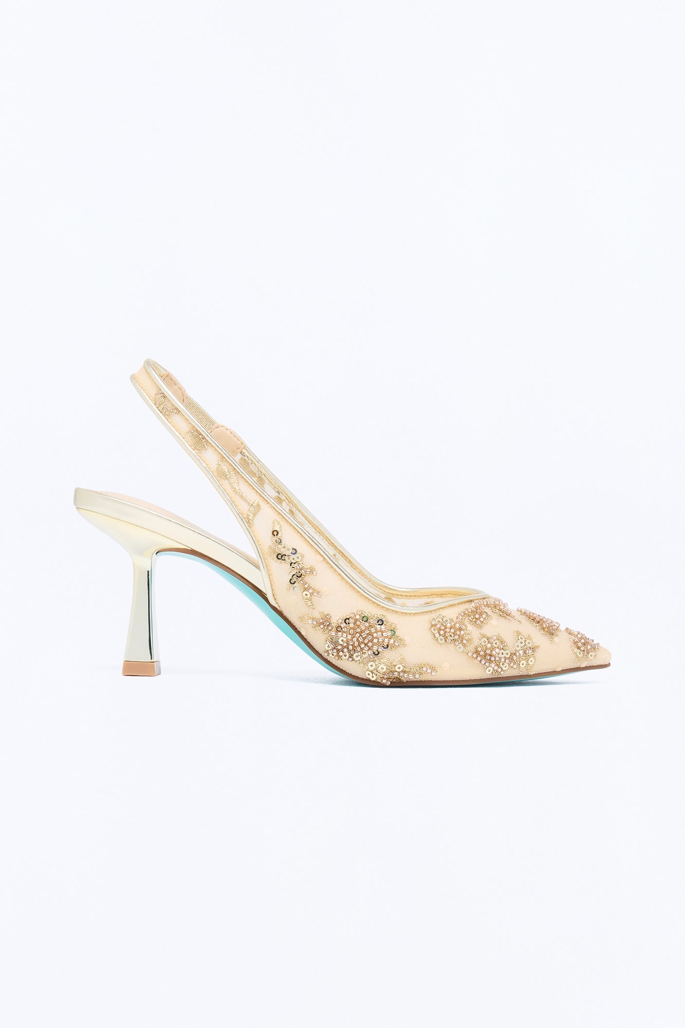 Betsey Johnson Nikki Mesh Embroidered Slingback Pumps - Gold image 3