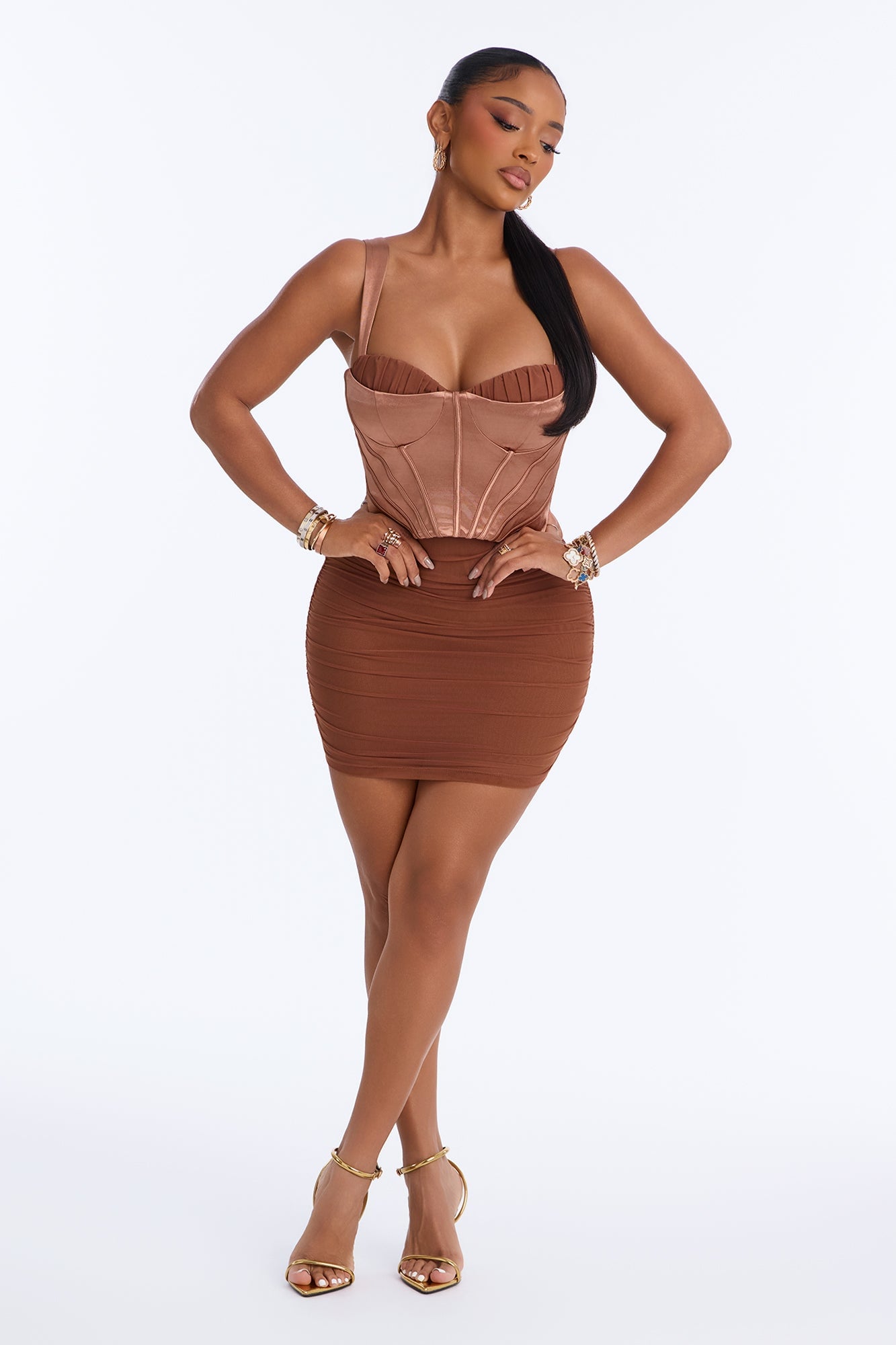 Josephine Ruched Corset Mini Dress - Bronze image 1
