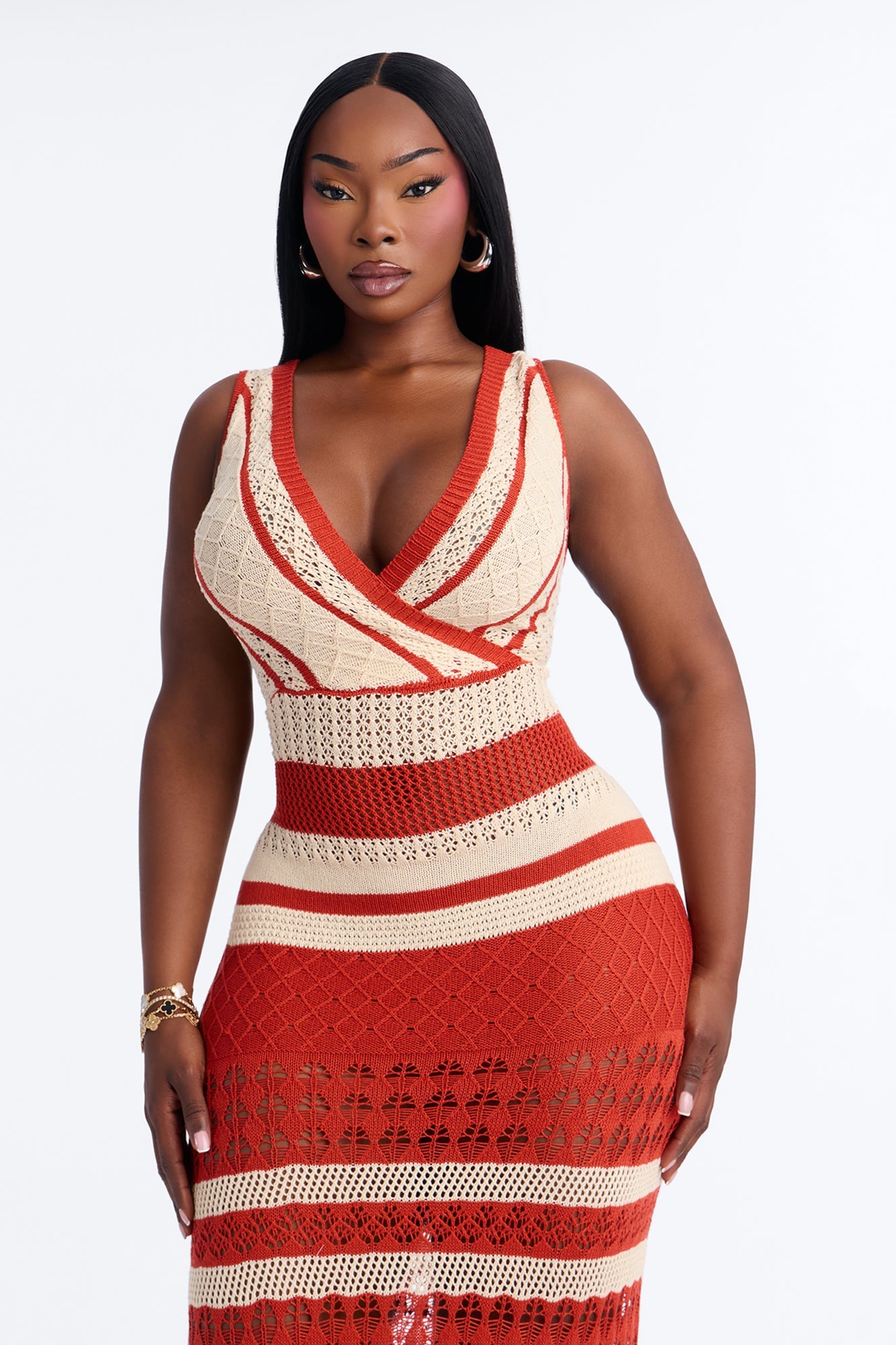 Coastal Getaway Crochet Maxi Dress - Rust/combo image 2