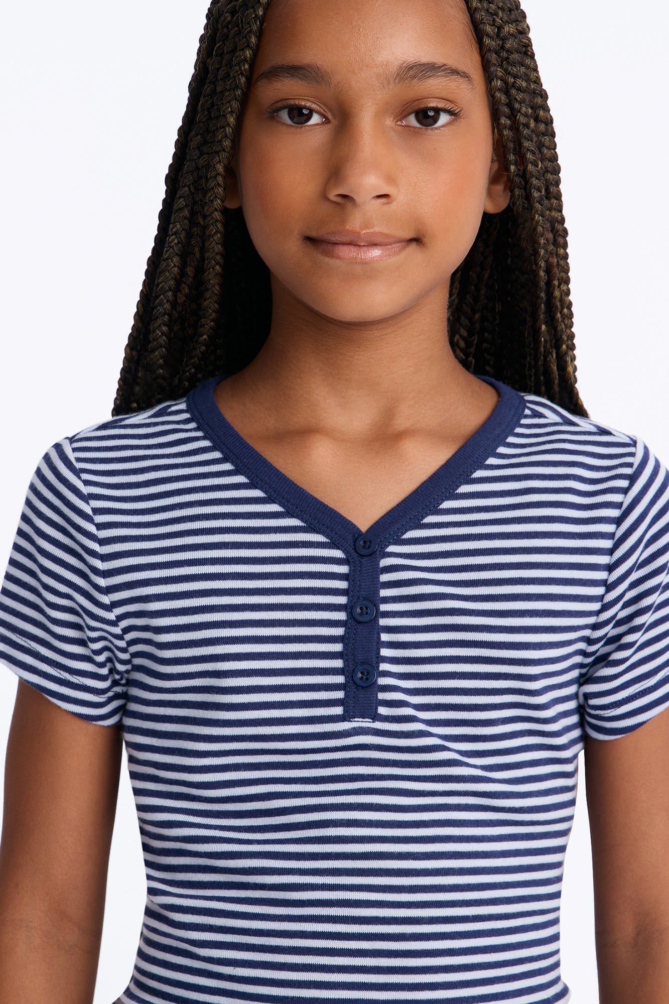 Mini Tell Me Striped Short Sleeve Henley - Blue/combo image 4